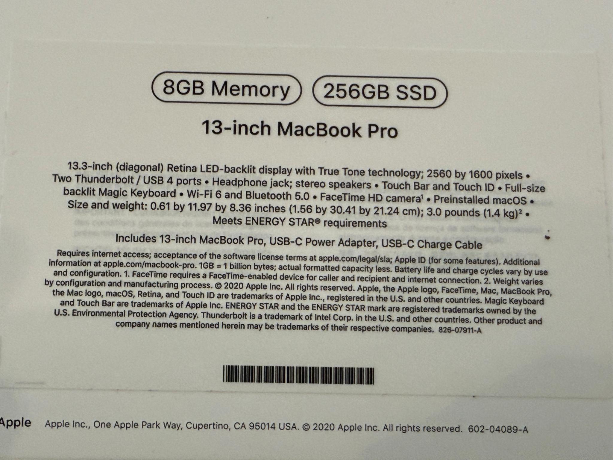 M1 Macbook Pro 13” 8gb 256gb