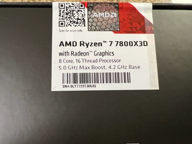 AMD Ryzen 7 7800X3D Raphael AM5 4.2GHz 8-Core Boxed Processor