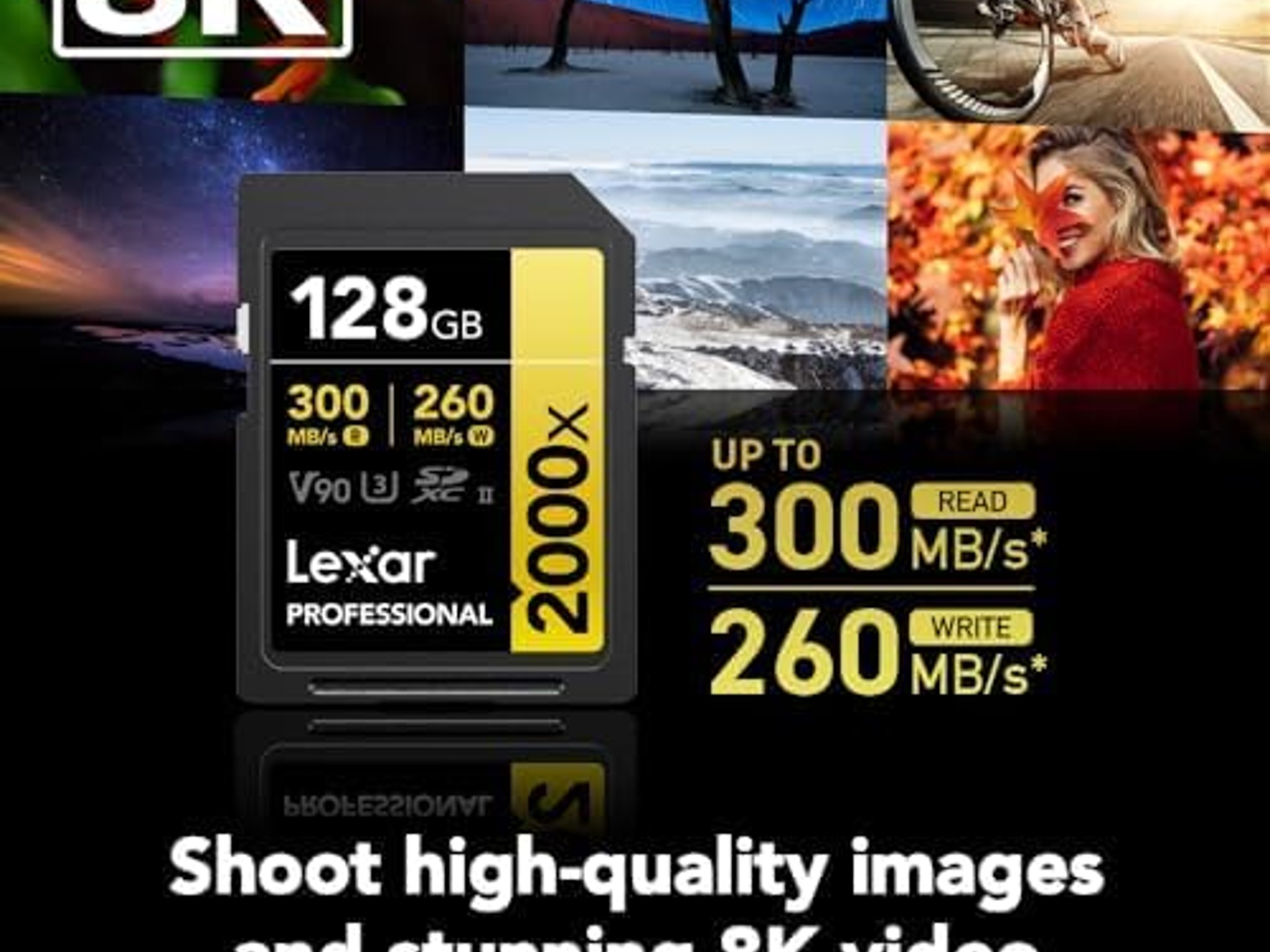 Lexar 128GB Professional 2000x SD Card, UHS-II, C10, U3, V90