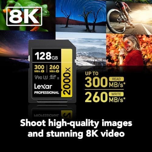 Lexar 128GB Professional 2000x SD Card, UHS-II, C10, U3, V90