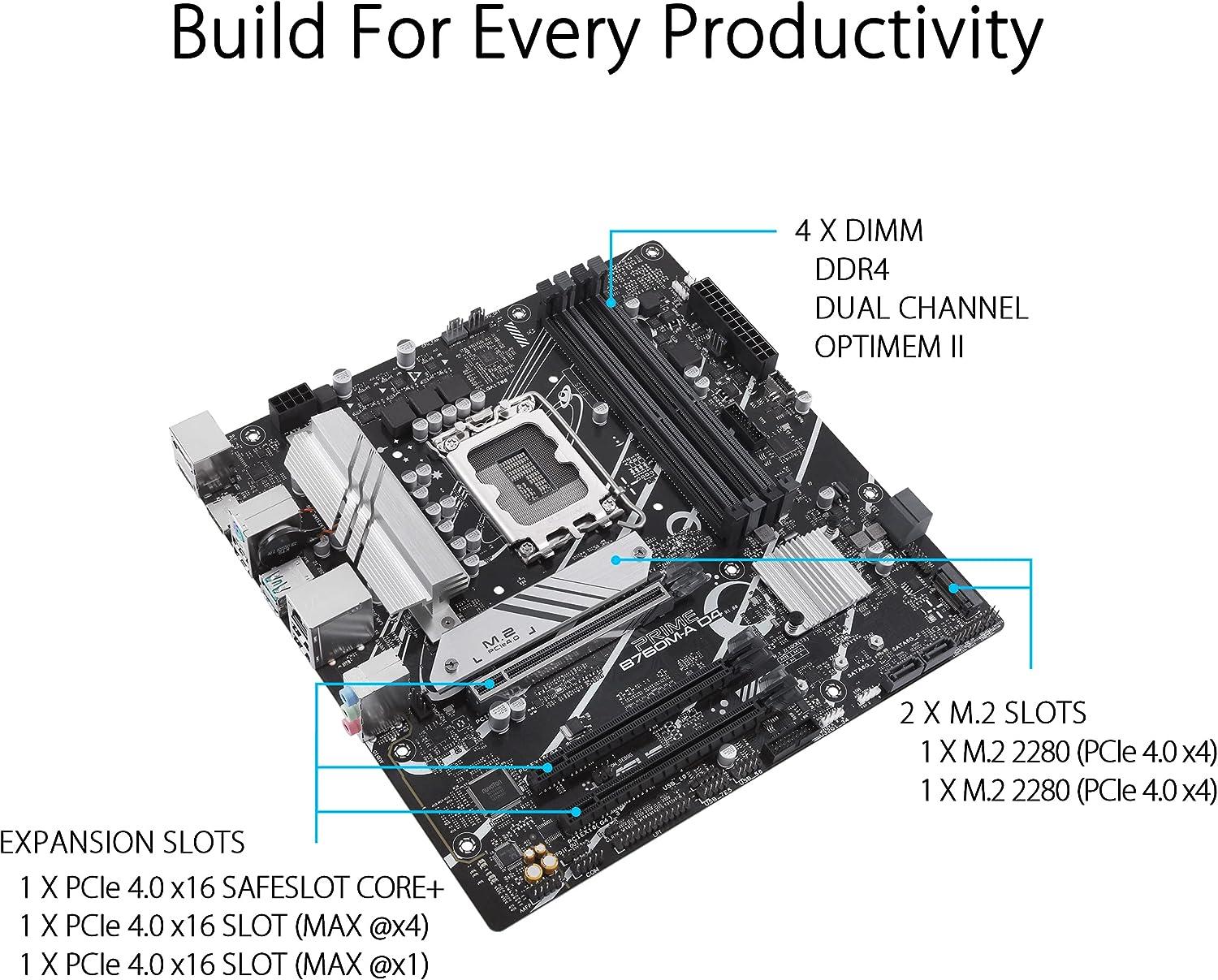 ASUS PRIME B760M-A D4 Intel B760 LGA 1700 microATX DDR4 Desktop Motherboard
