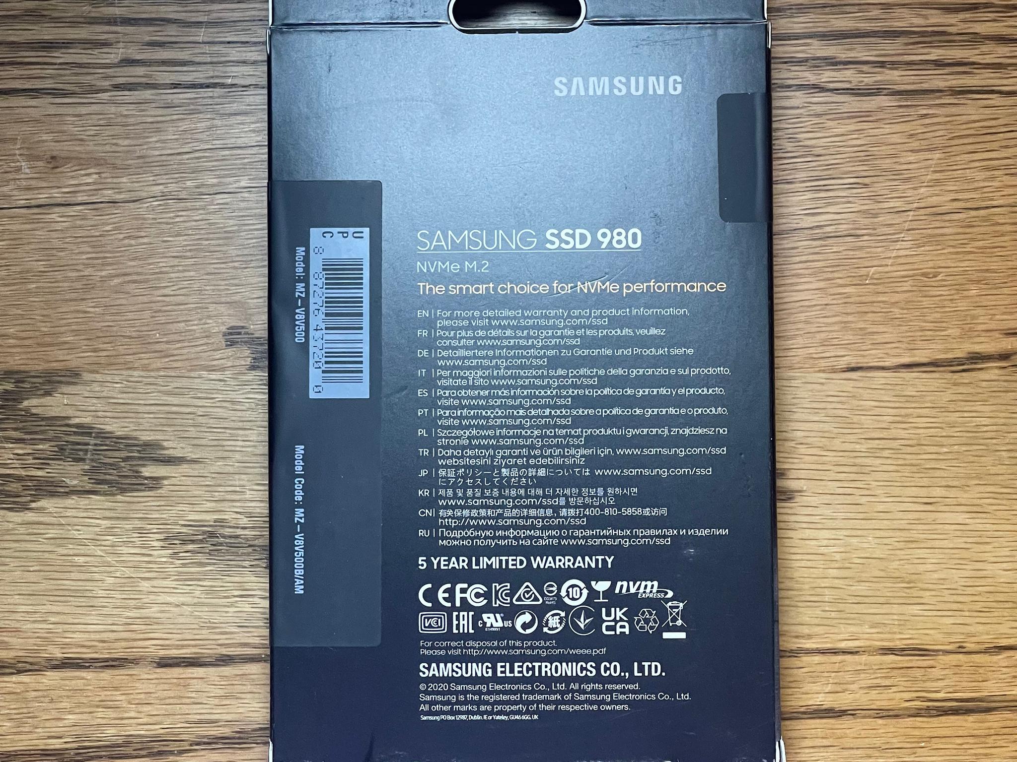 New, Samsung 980 500GB NVMe M.2 SSD