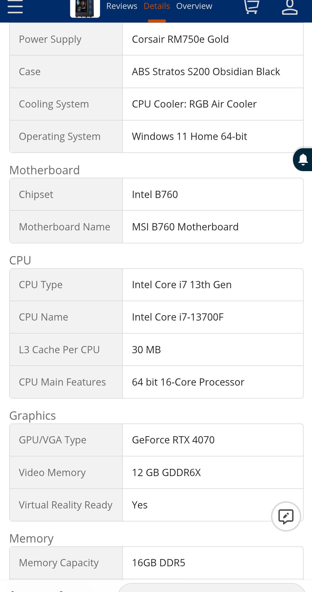 ABS Stratos Aqua Gaming PC – Windows 11 Home - Intel i7 13700F – GeForce RTX 4070