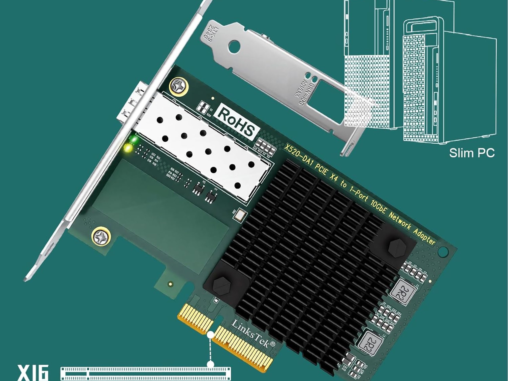 X520-DA1 10Gb/s SFP+ Fiber Port Ethernet Adapter Intel 82599 10Gbps Ethernet PCIE x4 NAS and PC