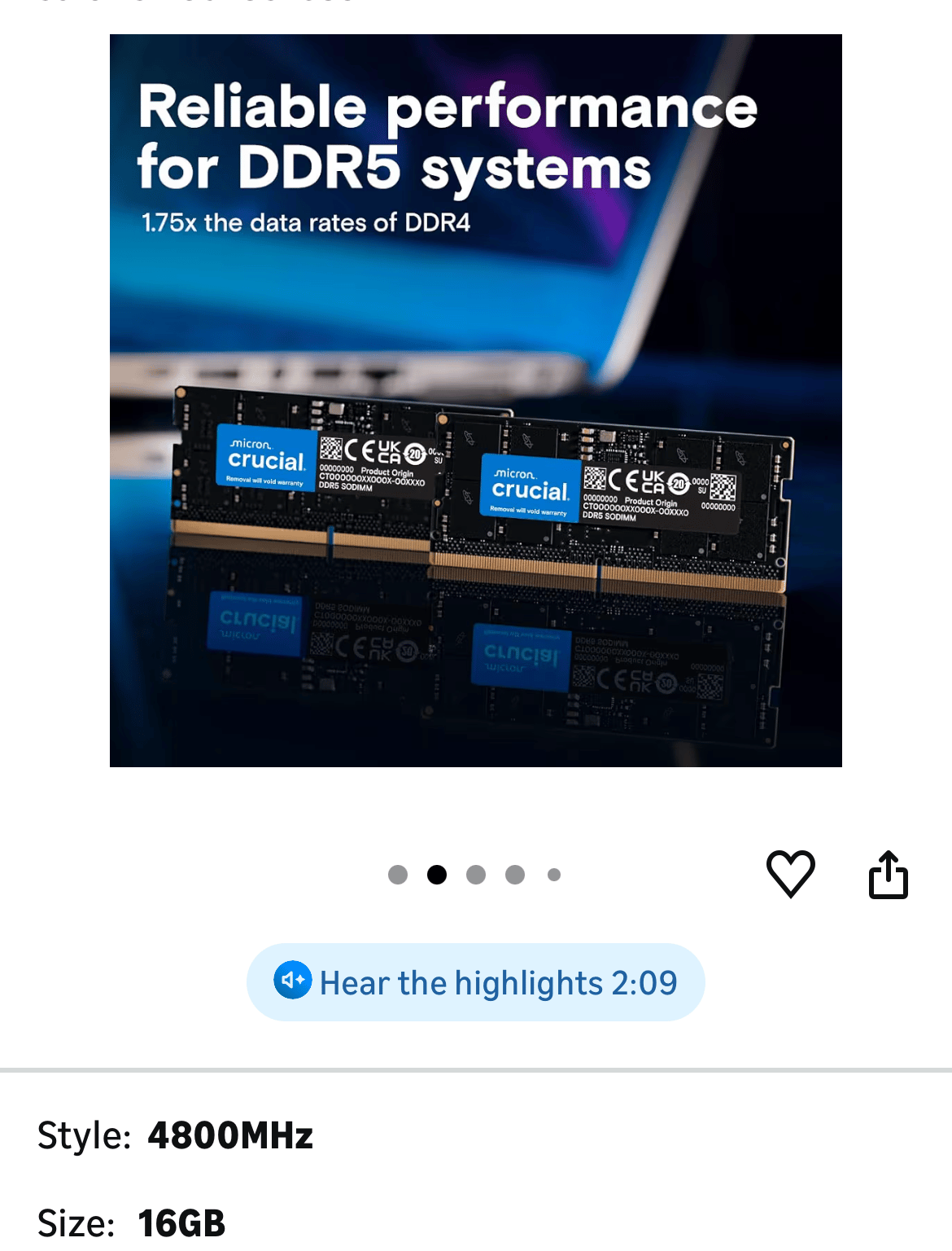 Crucial 16GB SO-DIMM DDR5 5600