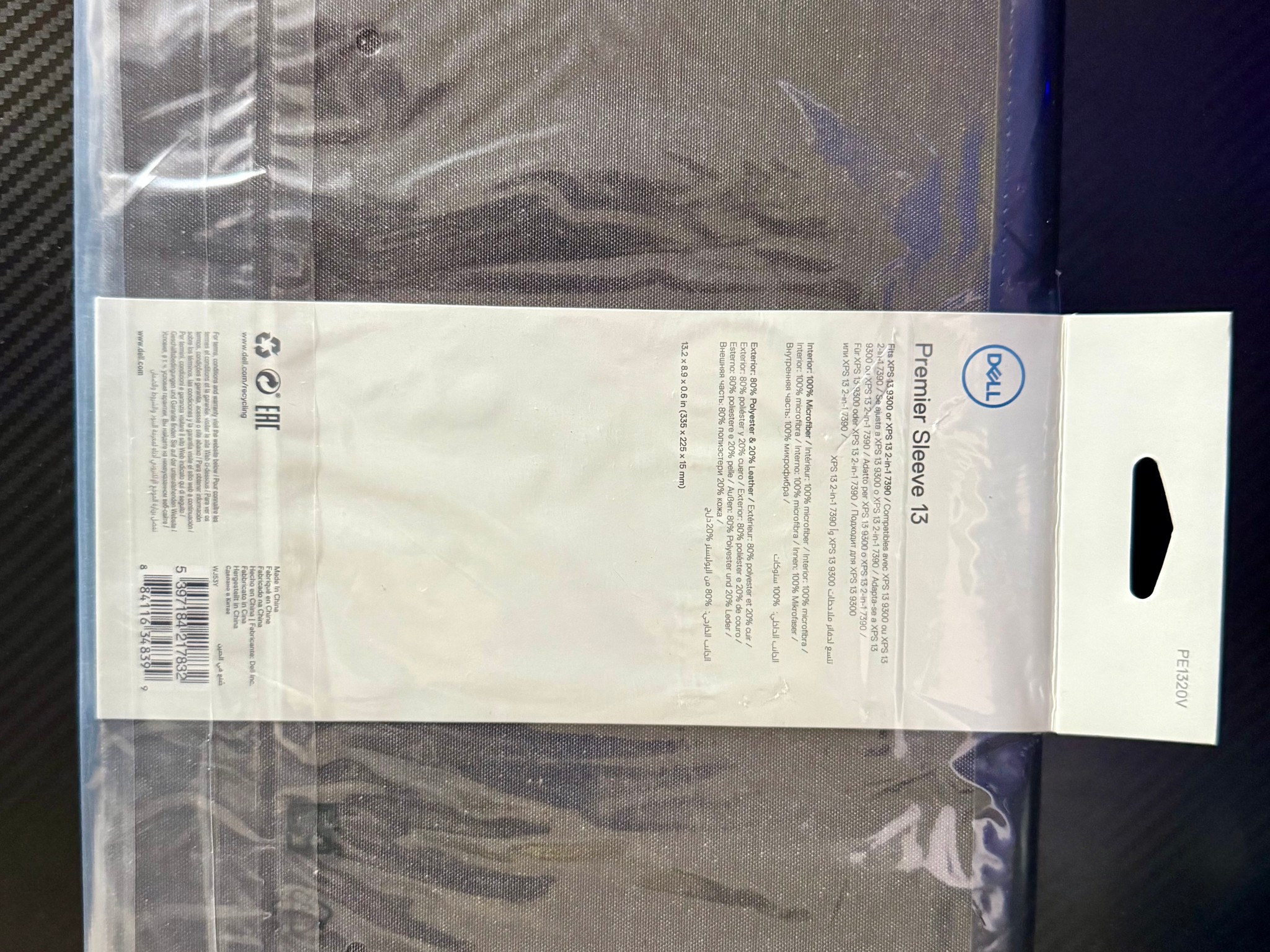 Dell Premier Sleeve 13 Black Water-Resistant Padded Case for XPS 13 Laptop