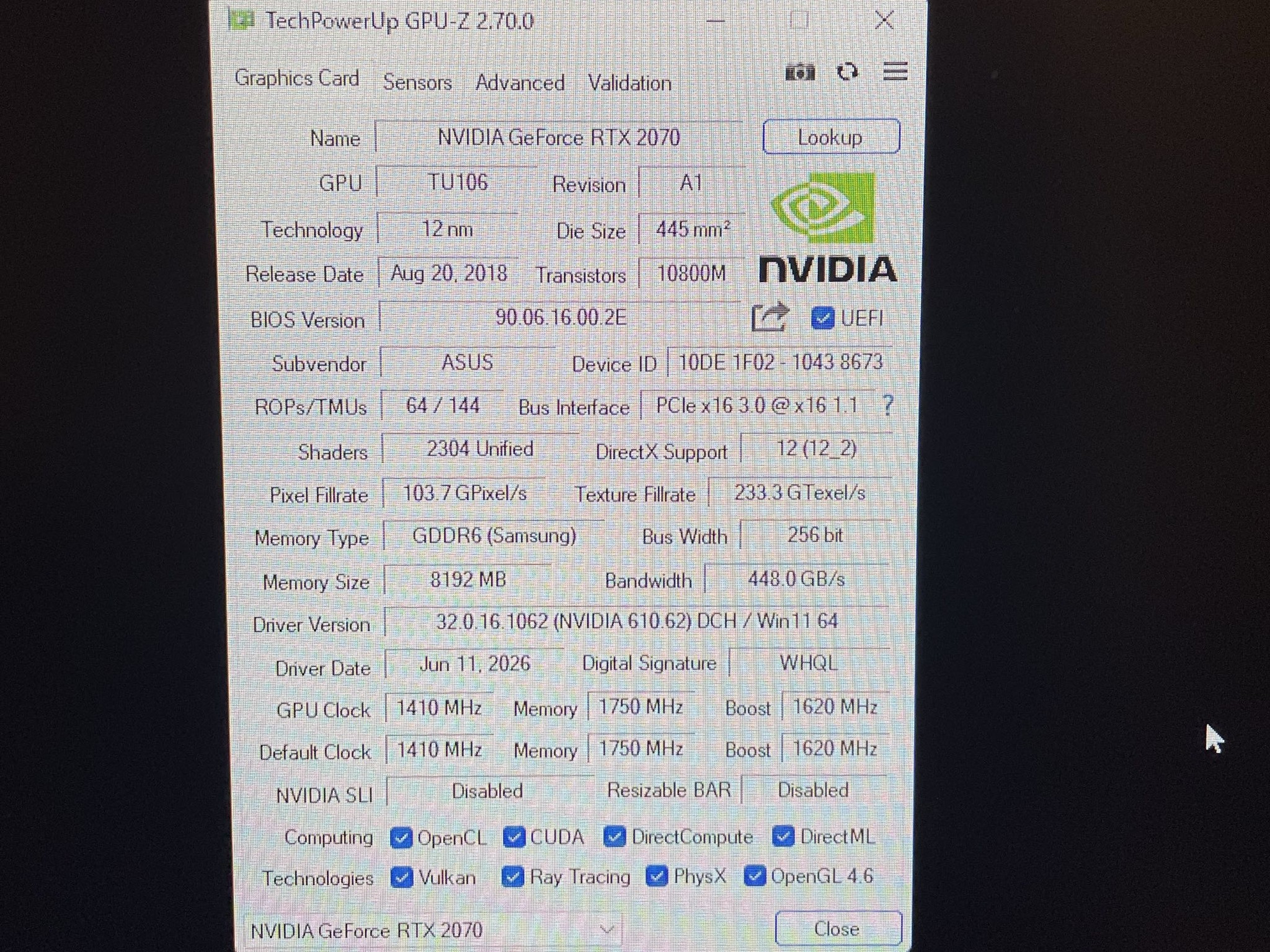 ASUS Turbo GeForce RTX 2070 - Freshly repasted and re-padded