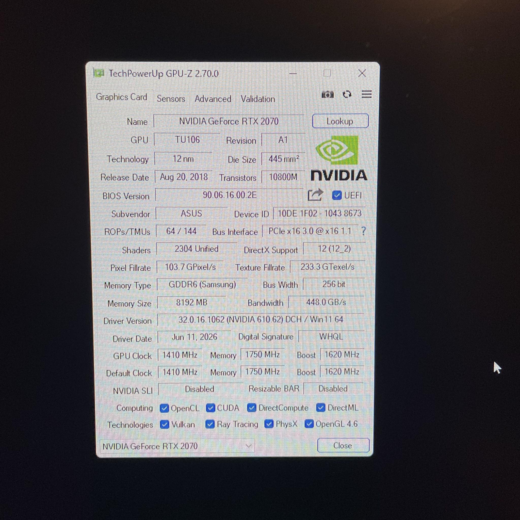 ASUS Turbo GeForce RTX 2070 - Freshly repasted and re-padded