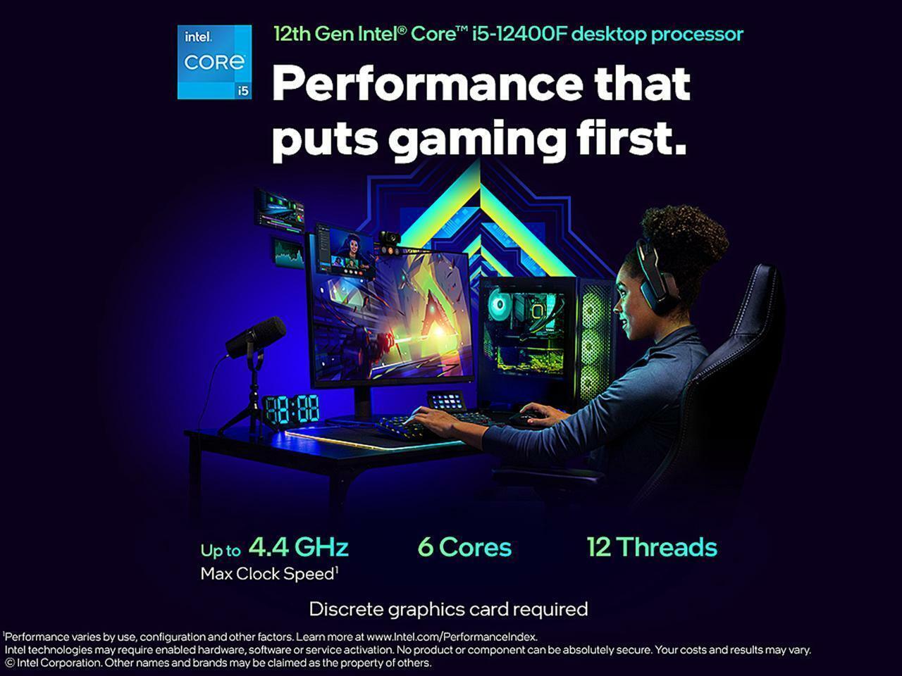 Intel Core i5-12400F 12thGen Alder Lake 6 Core 2.5GHz LGA 1700 65W CPU Processor with RGB Air Cooler