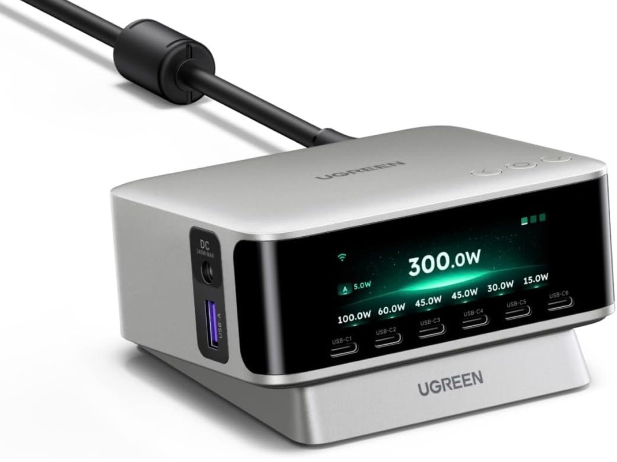 UGREEN Nexode Pro 300W Charging Station with Smart Display, 8-Port Charger