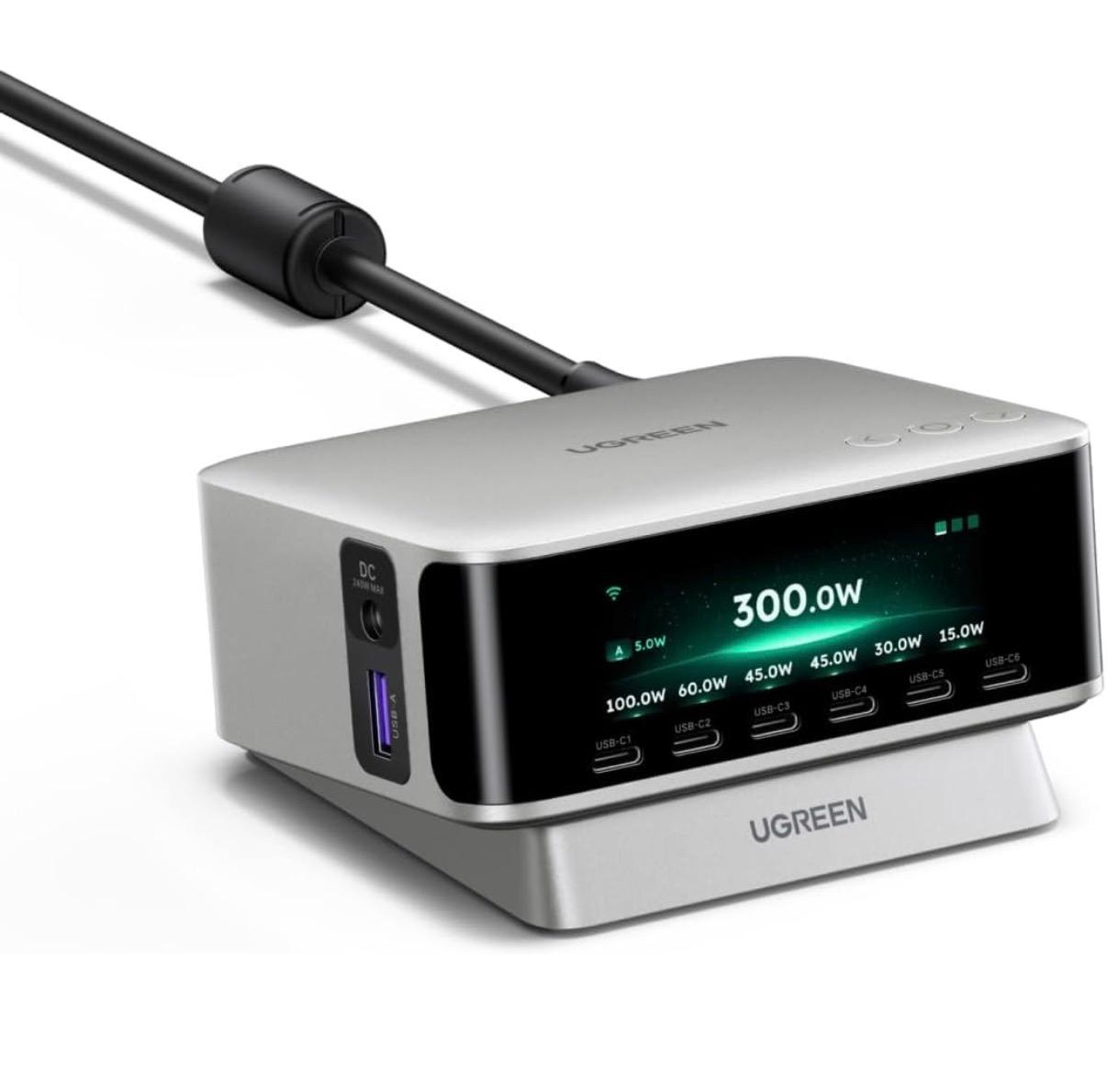 UGREEN Nexode Pro 300W Charging Station with Smart Display, 8-Port Charger