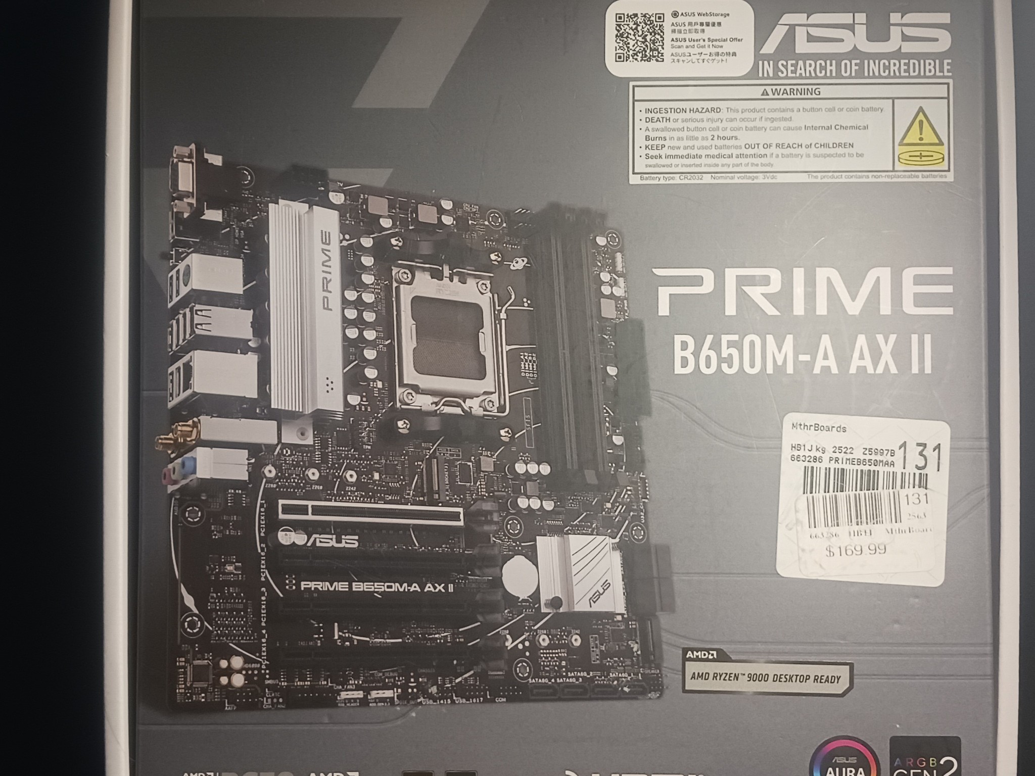(READ DESC.)ASUS PRIME B650M-A AX II AM5 WIFI Motherboard POSTS BUT HAS DIMM/FRONT USB HEADER ISSUES