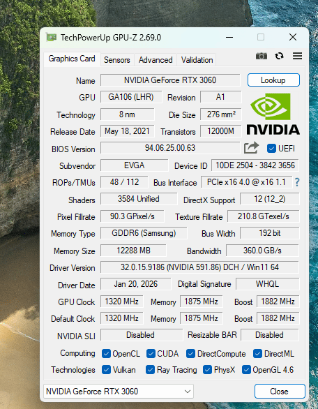 EVGA GeForce RTX 3060 12GB - Benchmarked, Clean