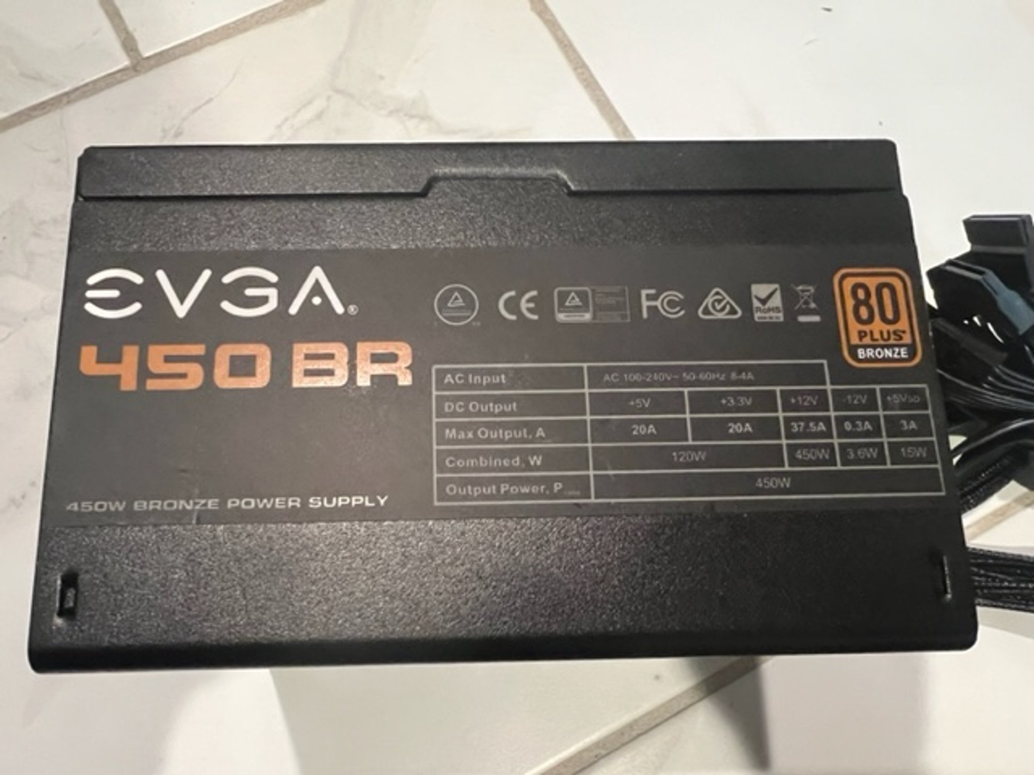 EVGA 450BR 450 WATT 80 PLUS BRONZE POWER SUPPLY NON MODULAR