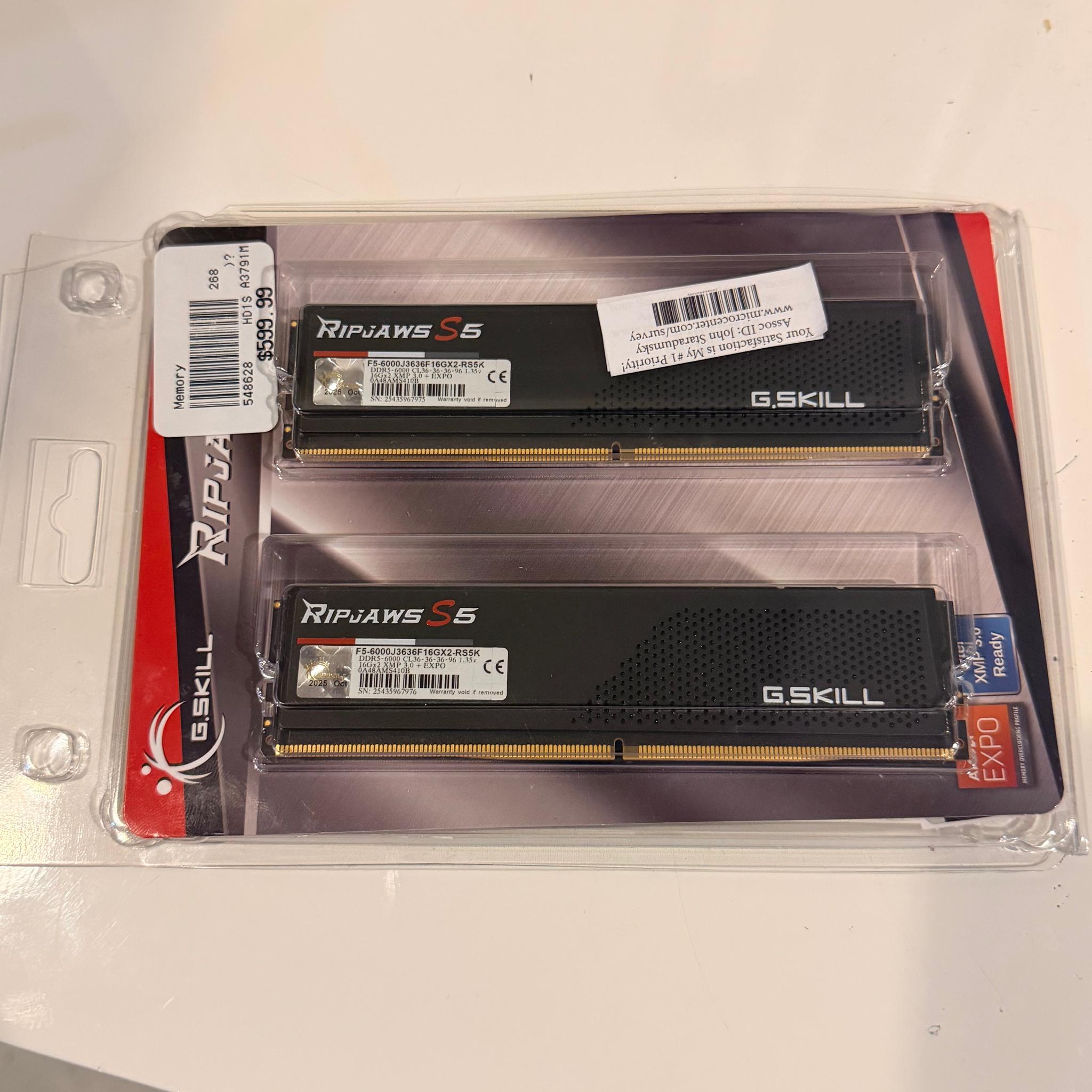 New in Box G.Skill Ripjaws S5 32GB (2x16) DDR5-6000 CL36 Matte Black