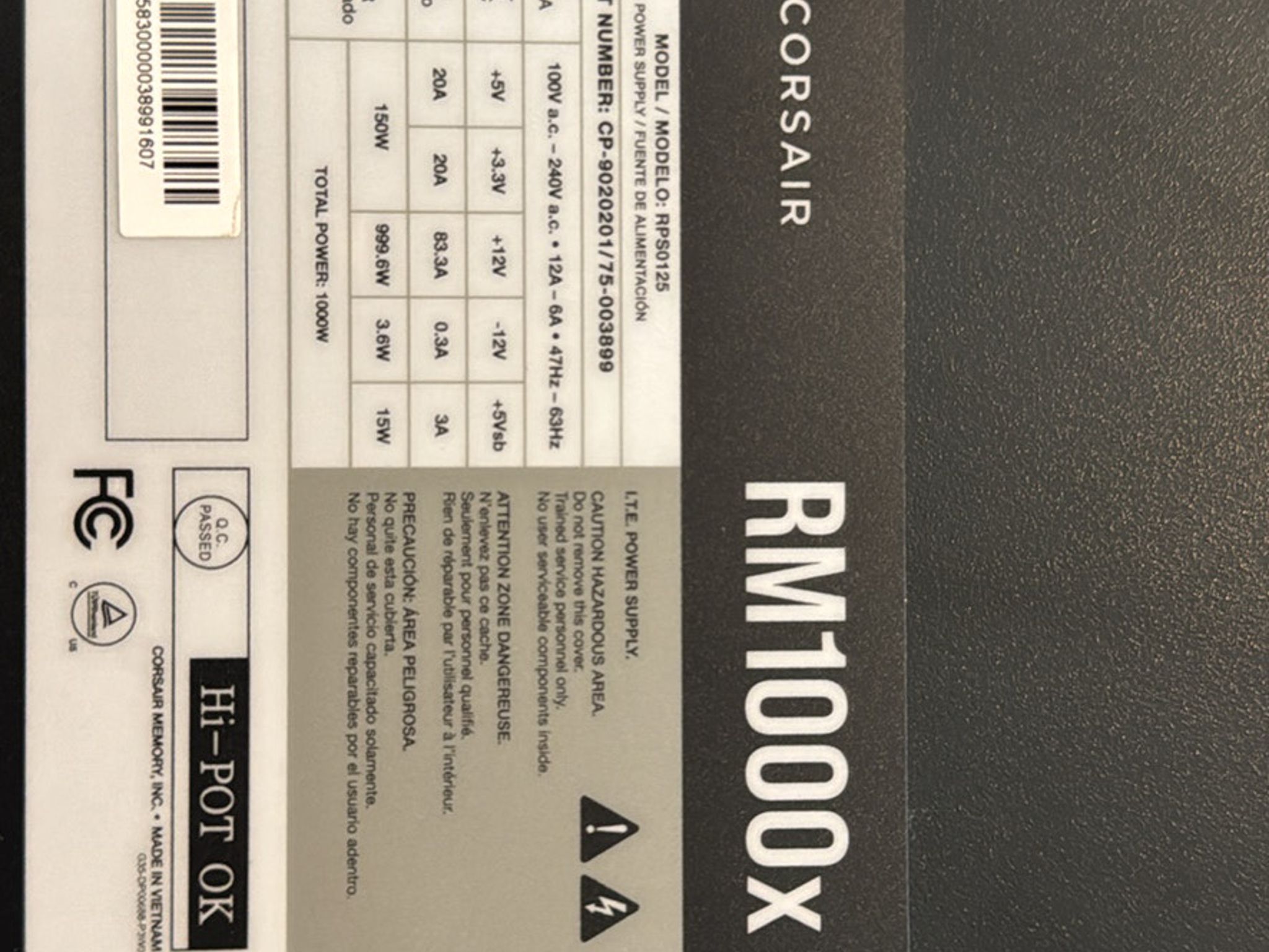 Used-Corsair RM1000x PSU