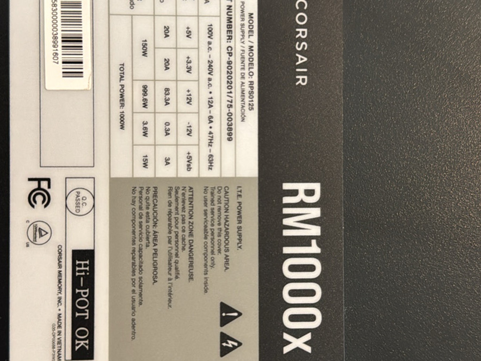 Used-Corsair RM1000x PSU
