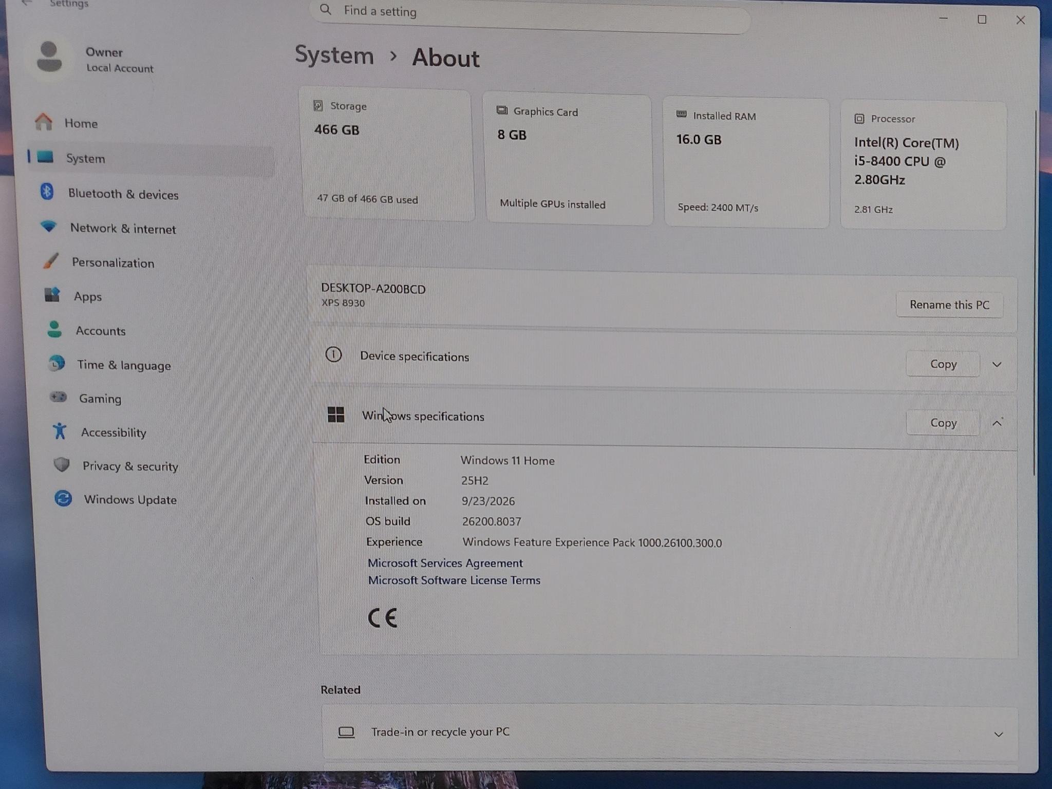 Dell XPS 8930 Gaming PC, i5-8400, RX 580 8gb, 16GB RAM, 500GB SSD, Windows 11