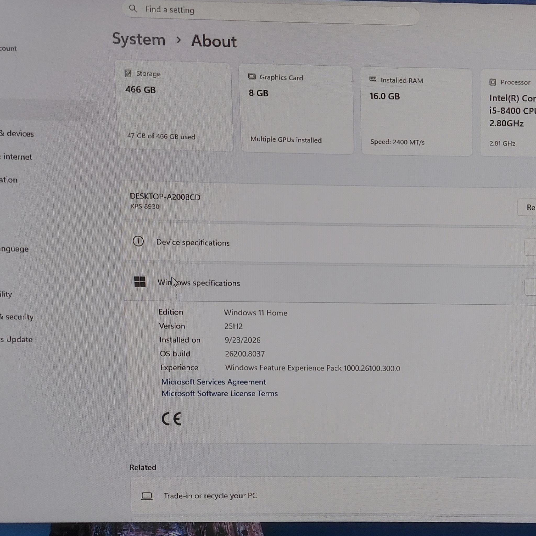 Dell XPS 8930 Gaming PC, i5-8400, RX 580 8gb, 16GB RAM, 500GB SSD, Windows 11