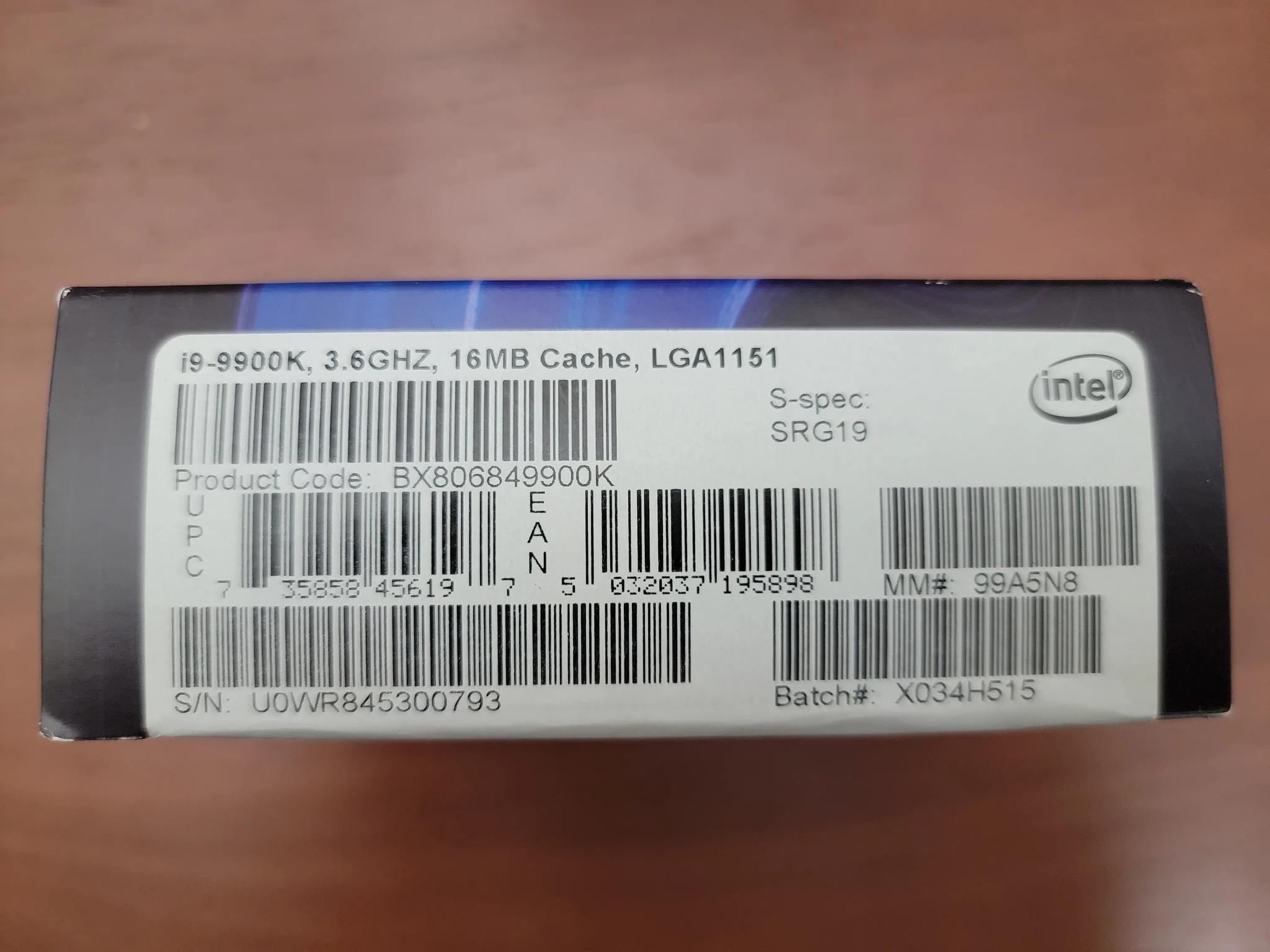 Intel Core i9 9900k 8 Core/16 Thread Processor Socket LGA1151