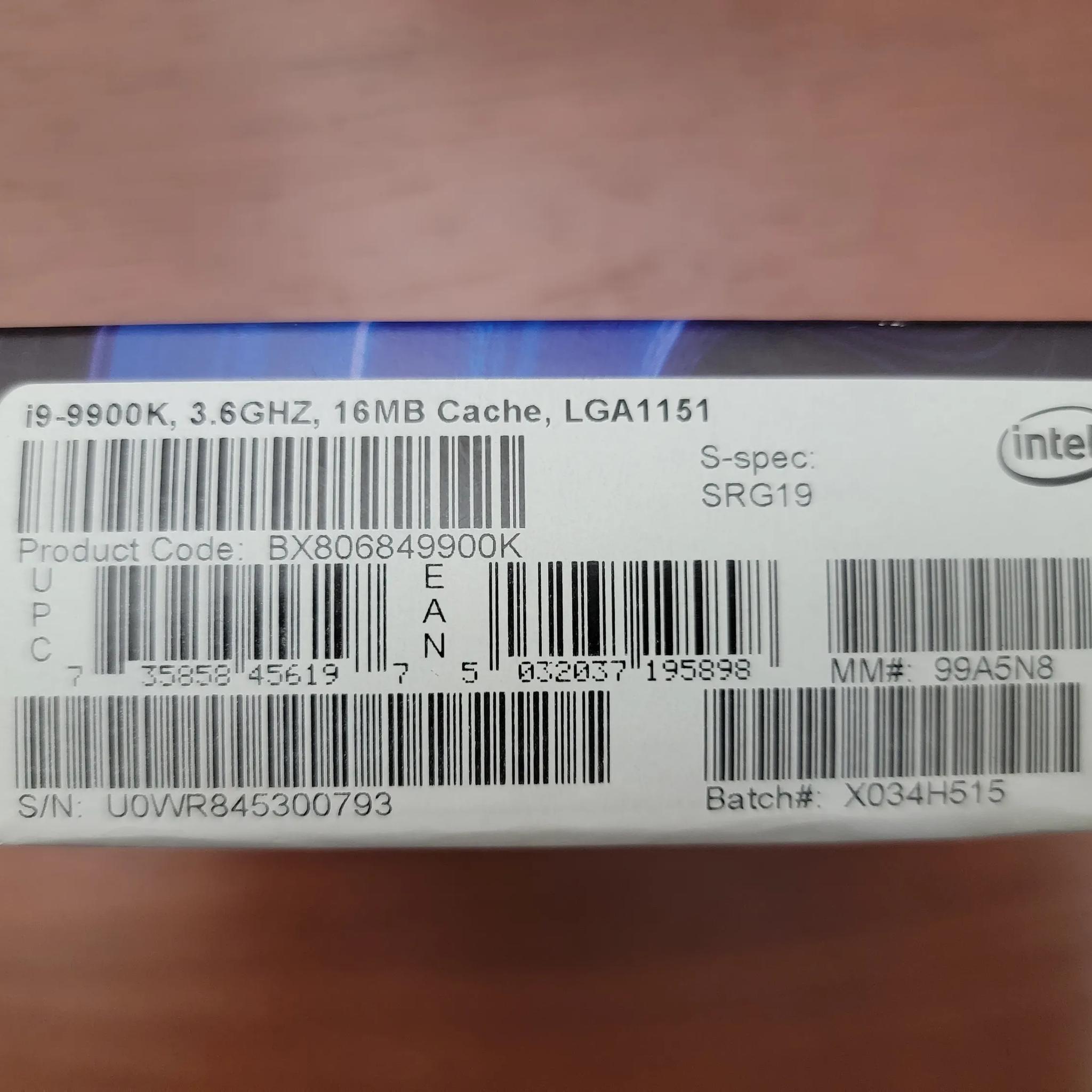 Intel Core i9 9900k 8 Core/16 Thread Processor Socket LGA1151