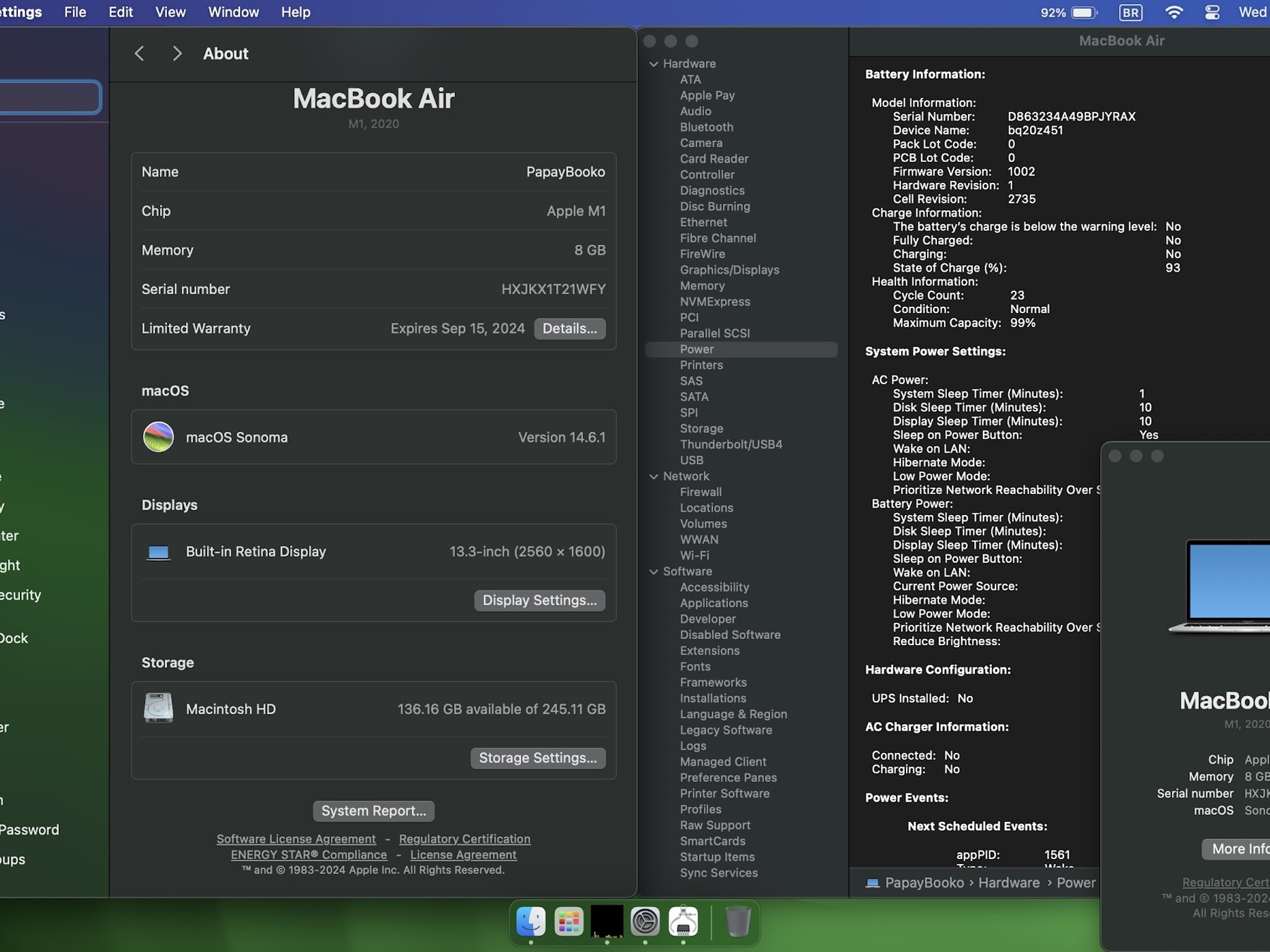 Macbook Air M1 13 in Silver, 8GB RAM, SSd 256GB