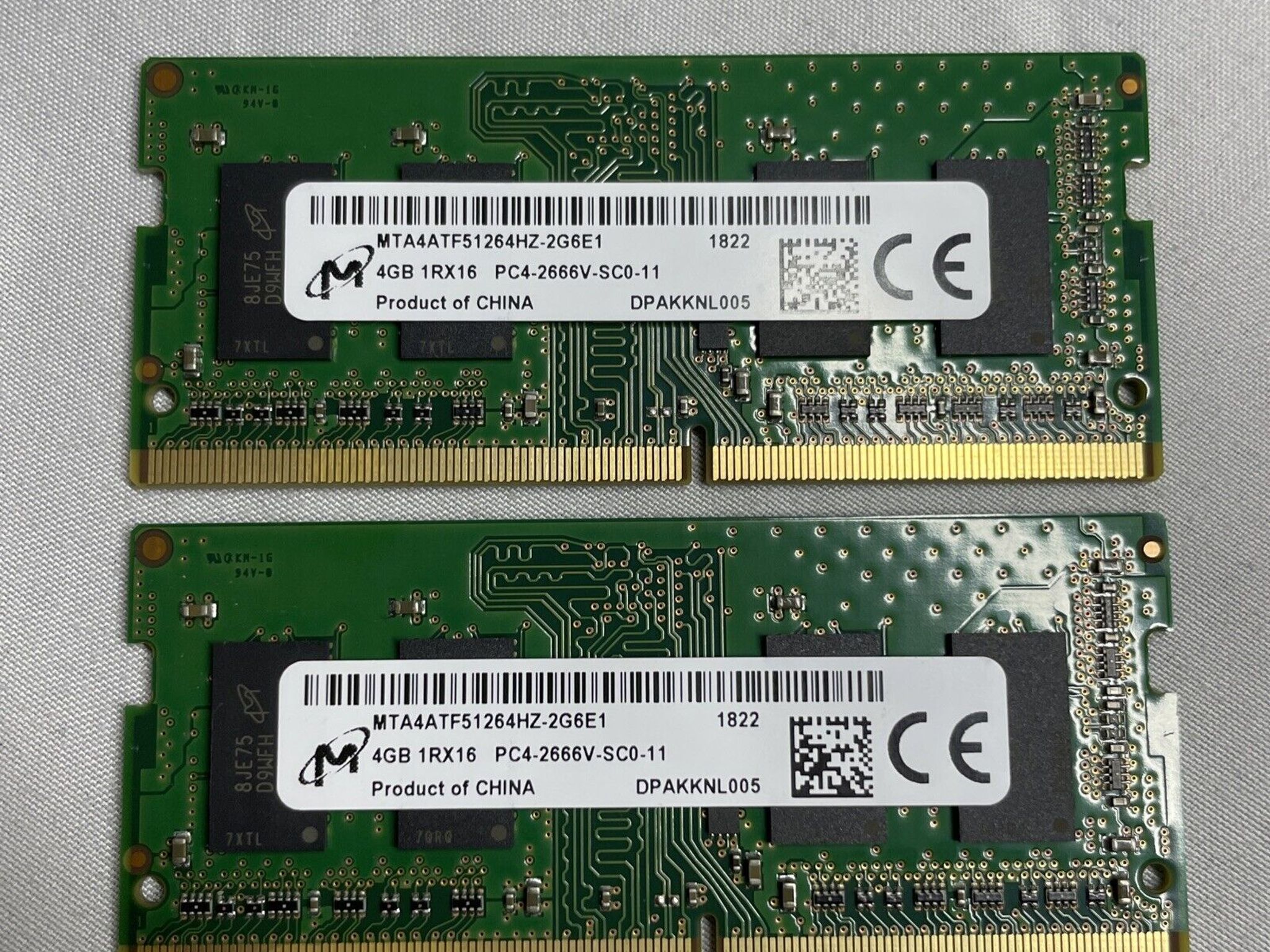 Pre-owned 8GB, (2x4GB) Micron MTA4ATF51264HZ-2G6E1 Laptop Memory