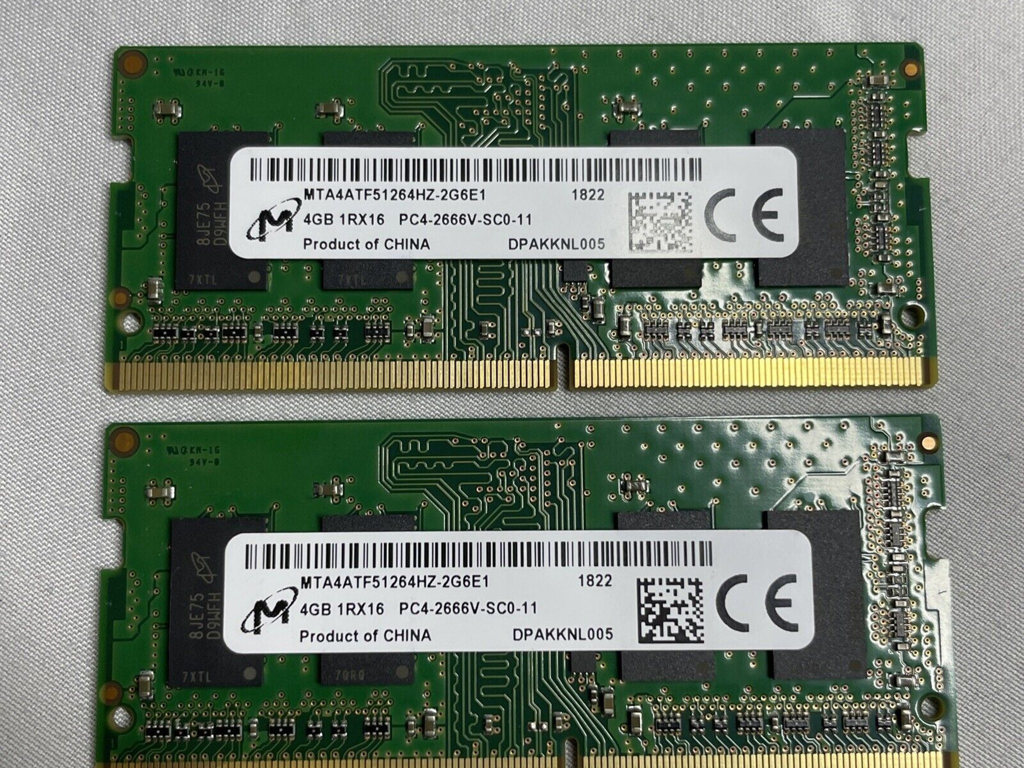 Pre-owned 8GB, (2x4GB) Micron MTA4ATF51264HZ-2G6E1 Laptop Memory