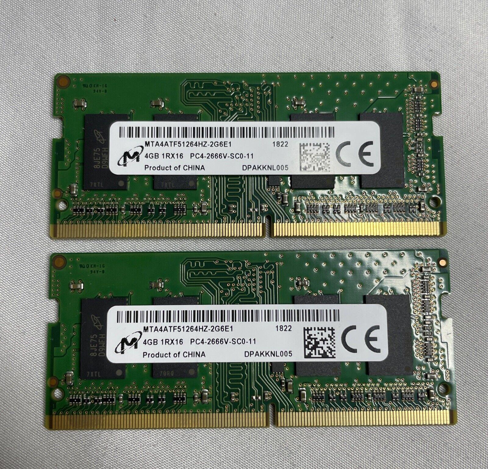Pre-owned 8GB, (2x4GB) Micron MTA4ATF51264HZ-2G6E1 Laptop Memory