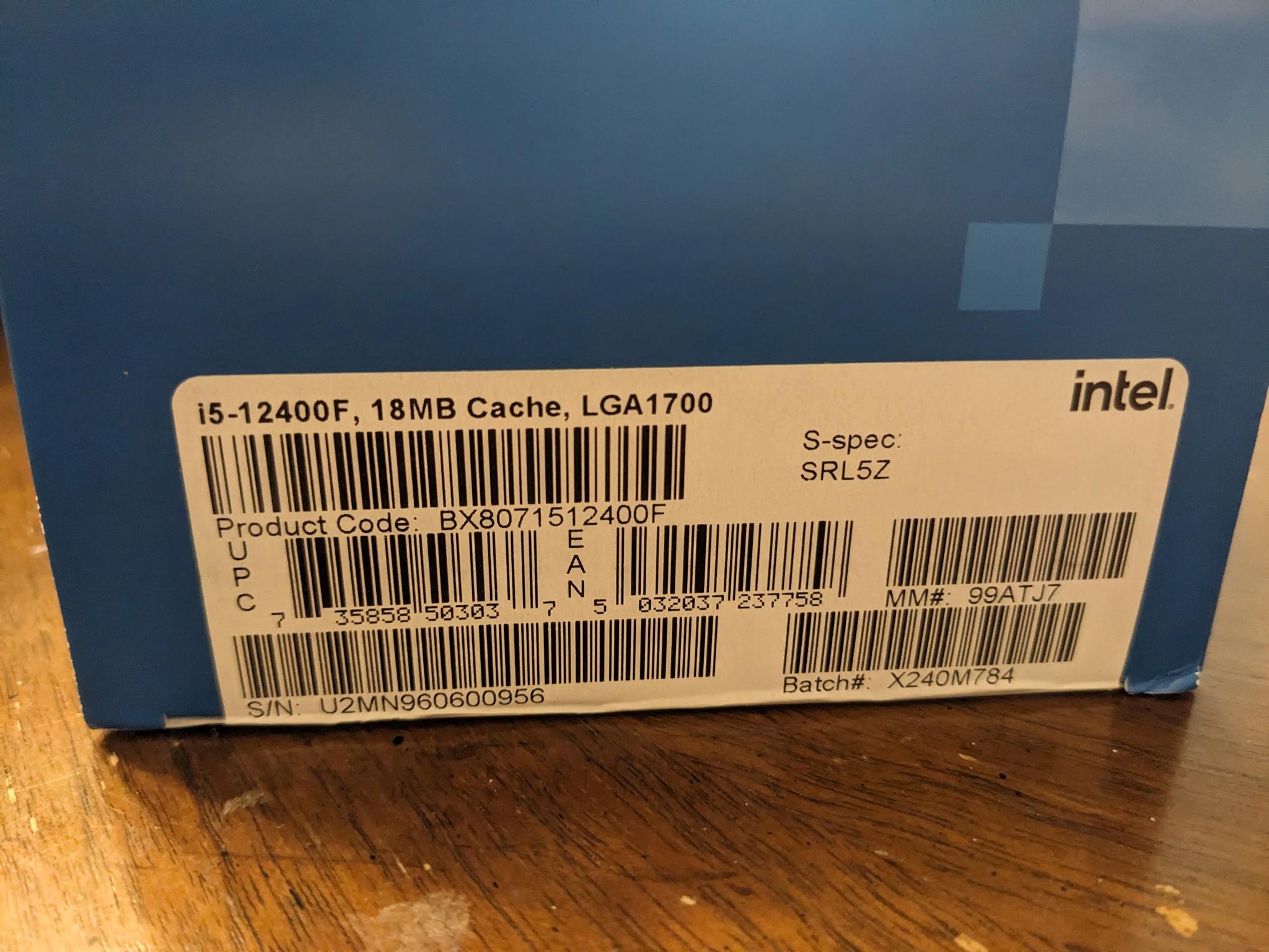 Intel Core i5 12400F 6 Cores 12 Threads LGA1700 + Stock Cooler