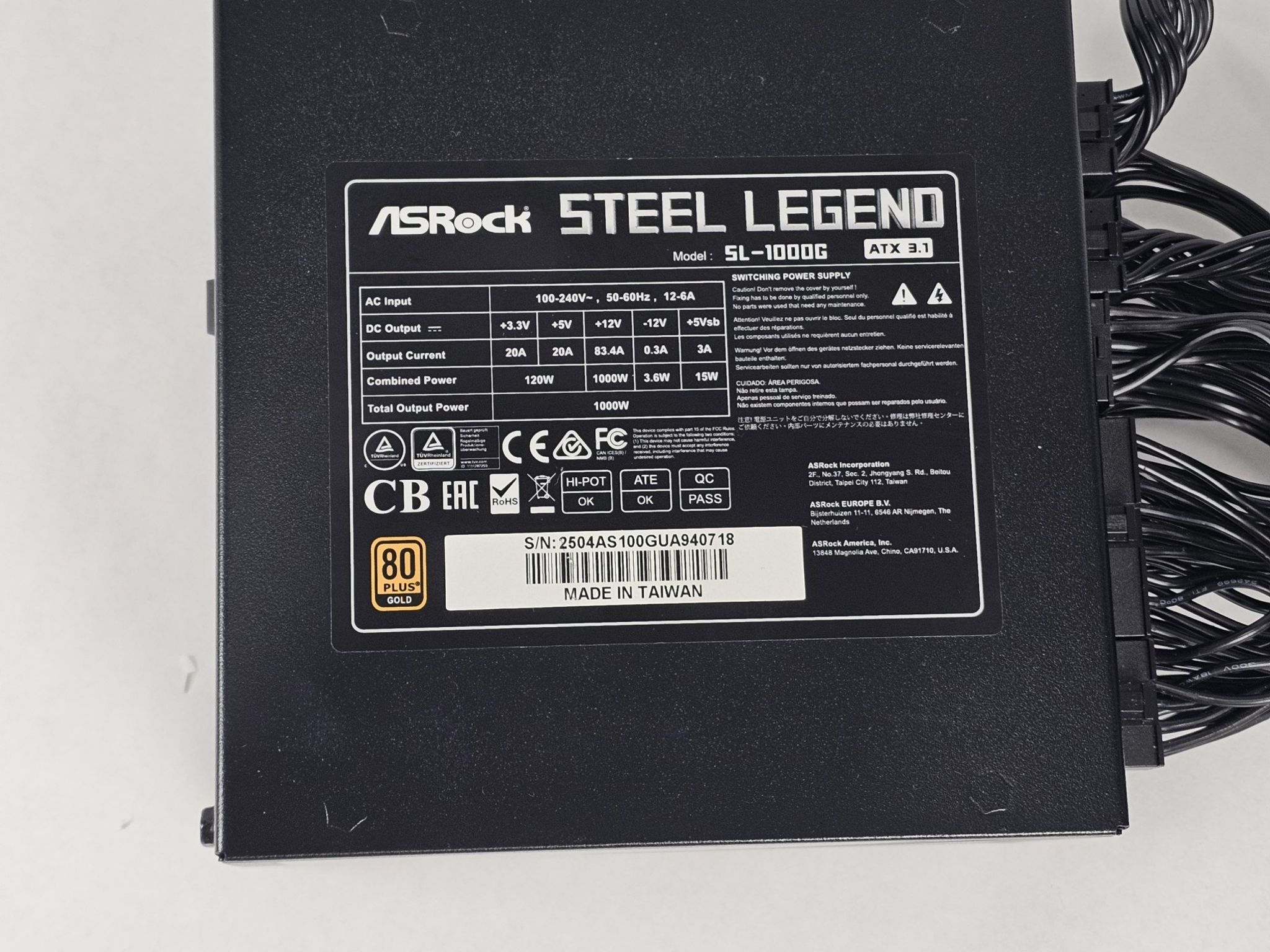 1000 Watt PSU ASRock Steel Legend SL-1000G Power Supply