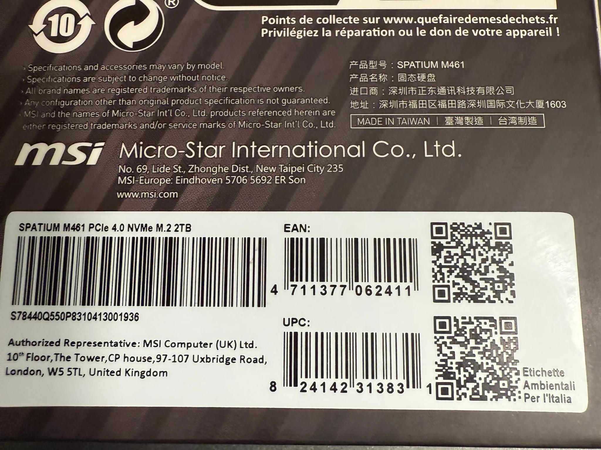 MSI SPATIUM M461 PCIe 4.0 NVMe M.2 2TB SSD