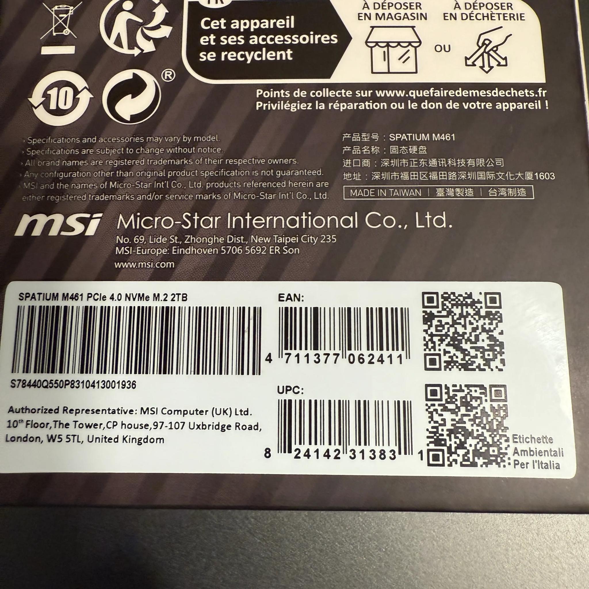 MSI SPATIUM M461 PCIe 4.0 NVMe M.2 2TB SSD