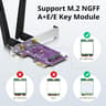 PCIe x1 to M.2 WiFi Bluetooth Adapter Card Supports A+E Key NGFF Modules 2.4GHz 5GHz 5dBi Antennas