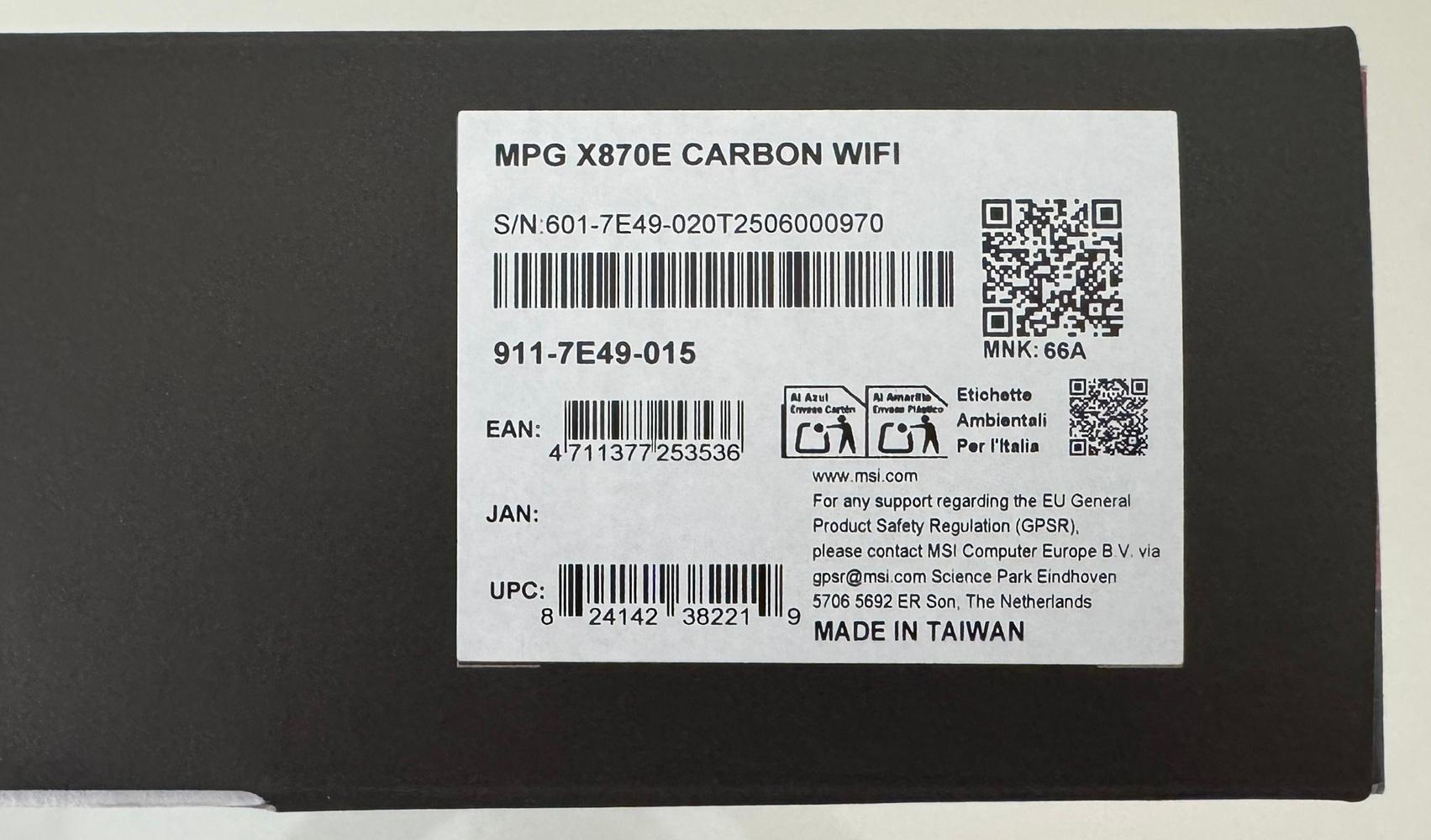 New MSI MPG X870E CARBON WIFI AMD AM5 ATX Motherboard - WiFi 7, 4x M.2, PCIe 5.0, USB 4.0