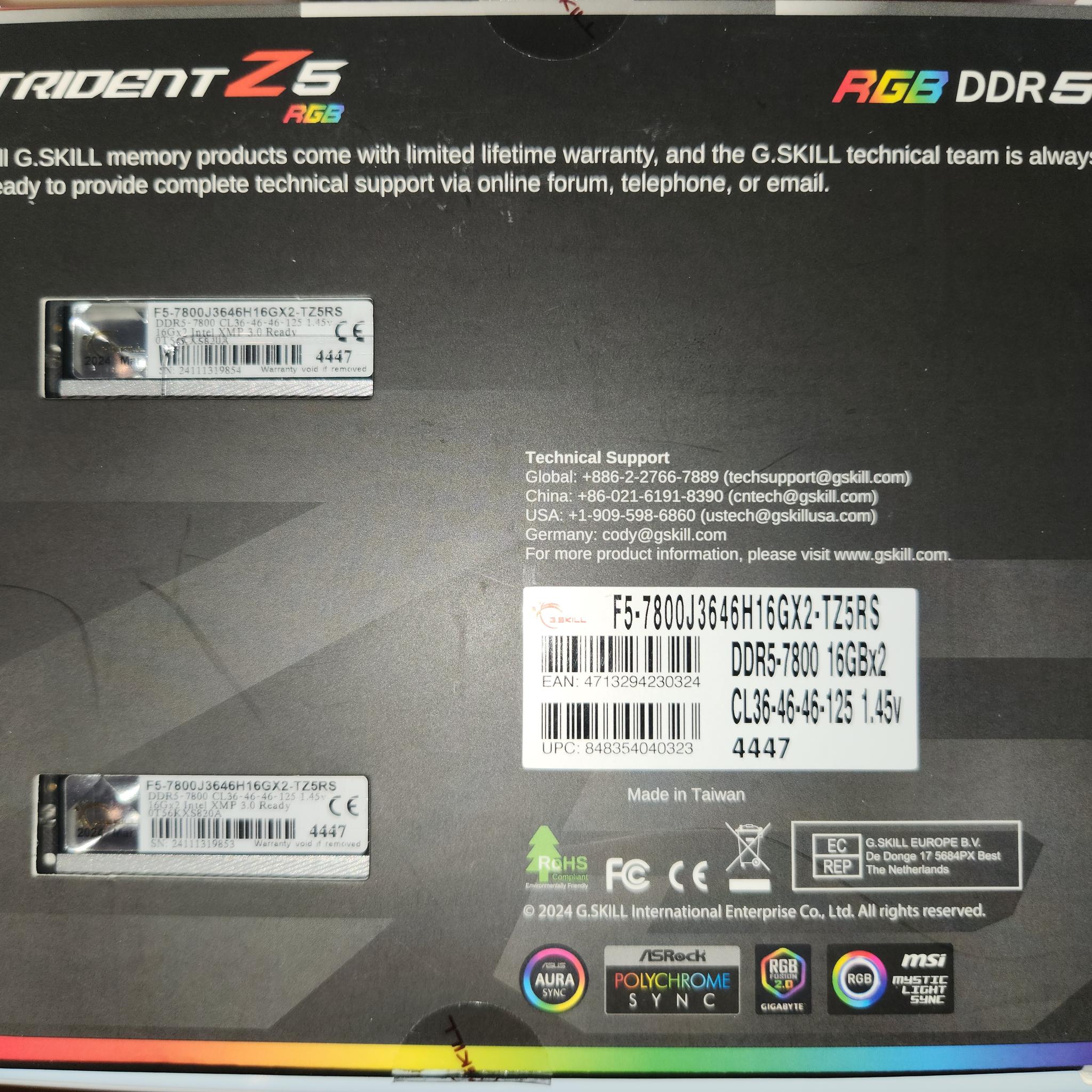 Trident Z5 RGB DDR5 7800mhz 32gb (2x16)