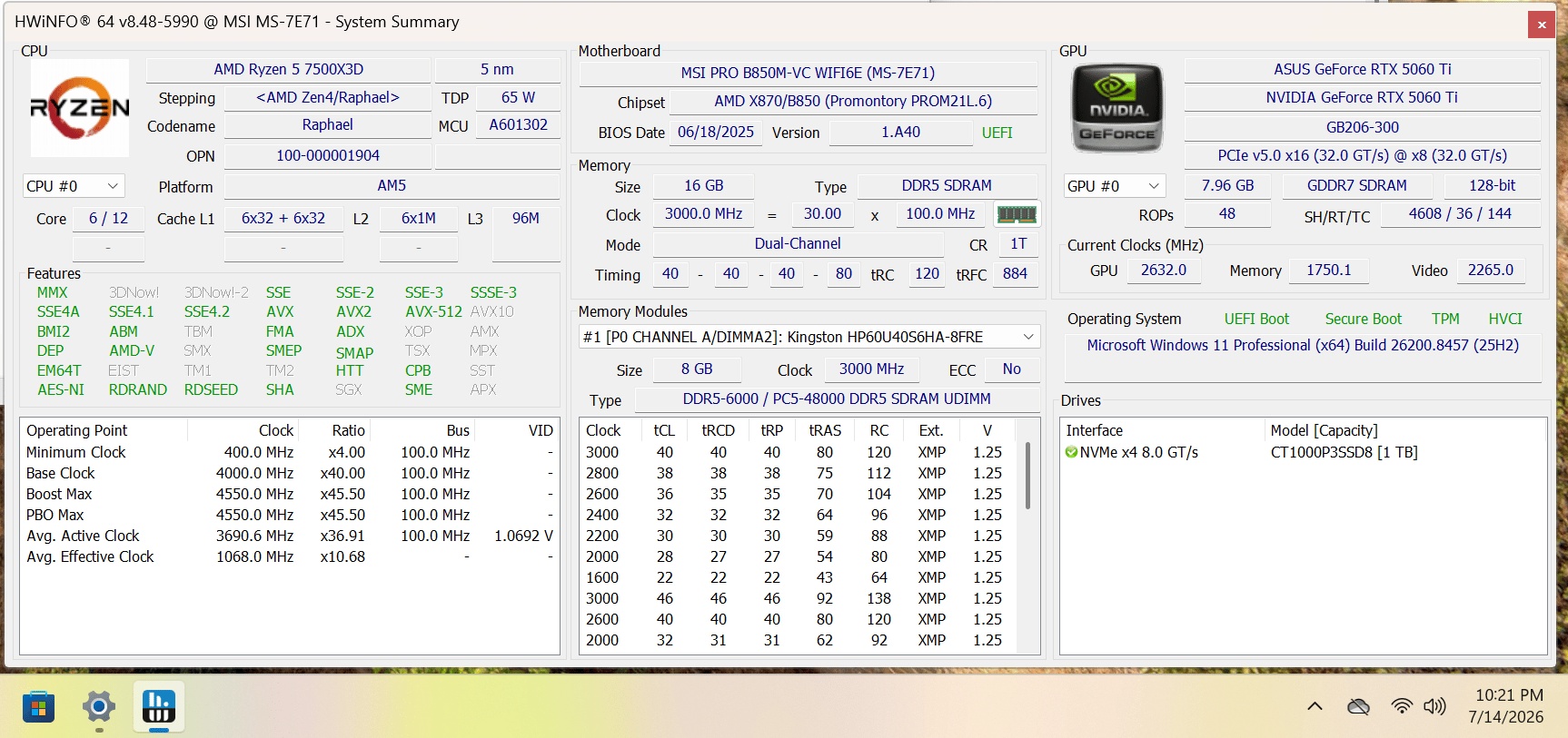 7500X3D | 5060TI 8GB | 16GB DDR5 | 1TB NVME | 1440P Budget PC