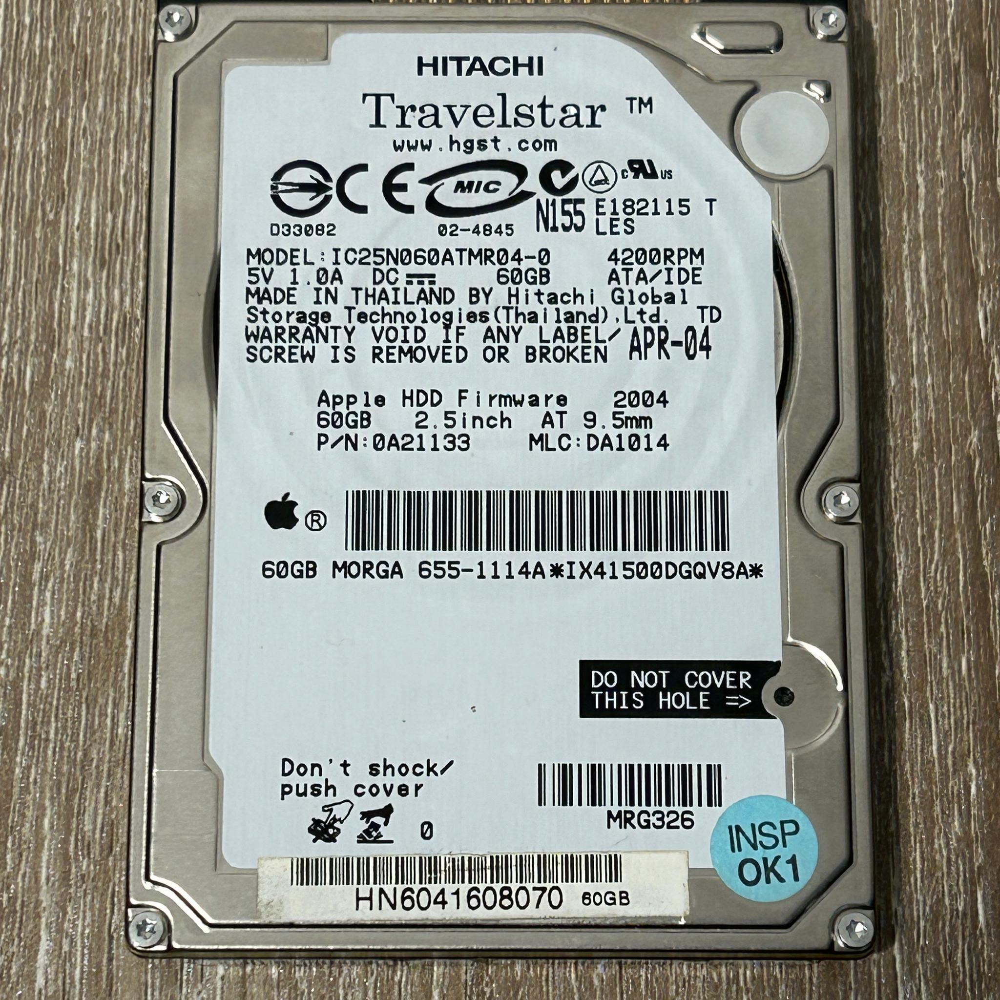 OEM Apple 655-1115A Hitachi Travelstar 60GB 2.5" IDE Hard Drive IC25N080ATMR04-0