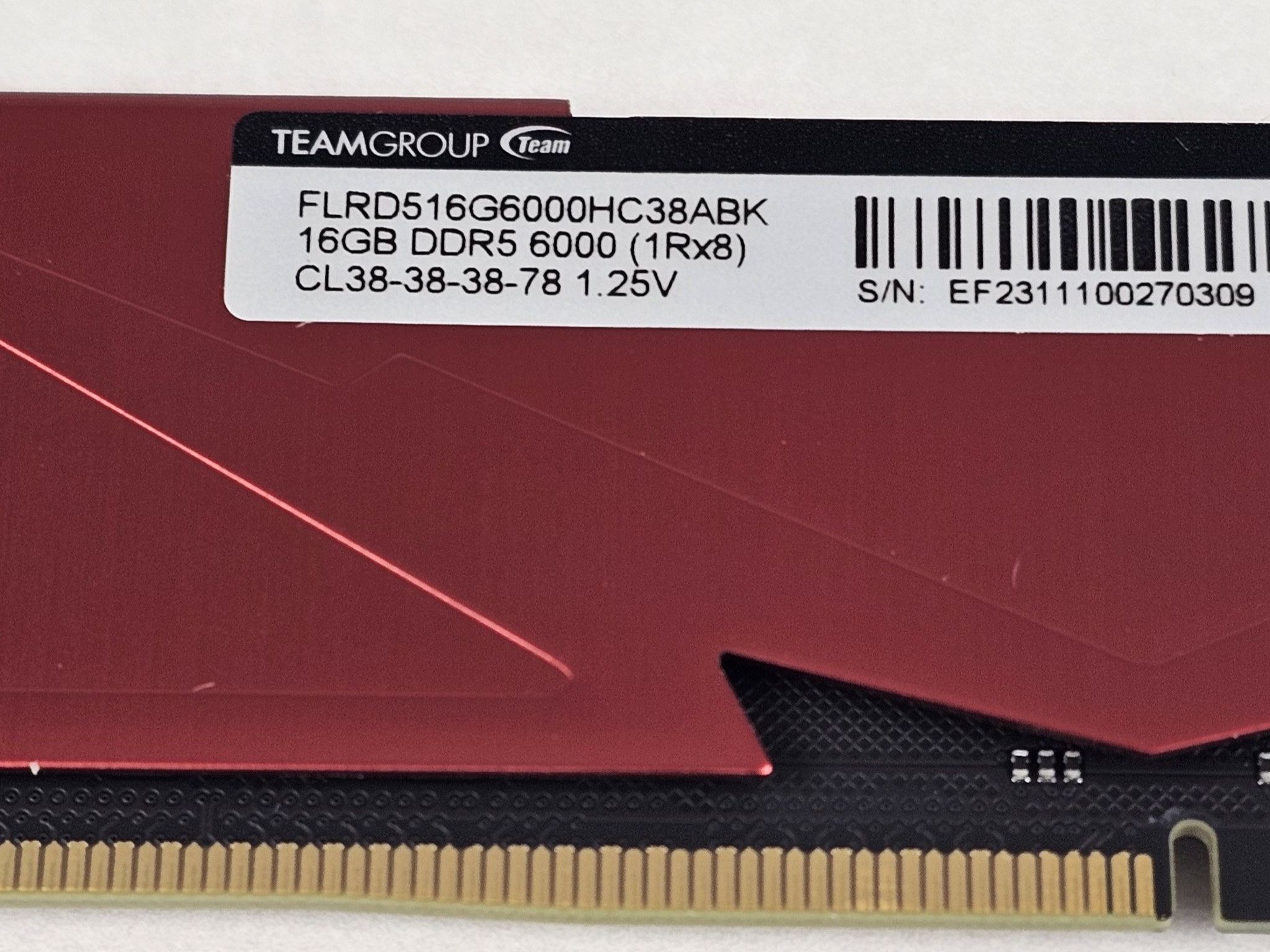 16GB DDR5 (1x16GB) CL38 6000MT/s TEAMGROUP T-Force Vulcan