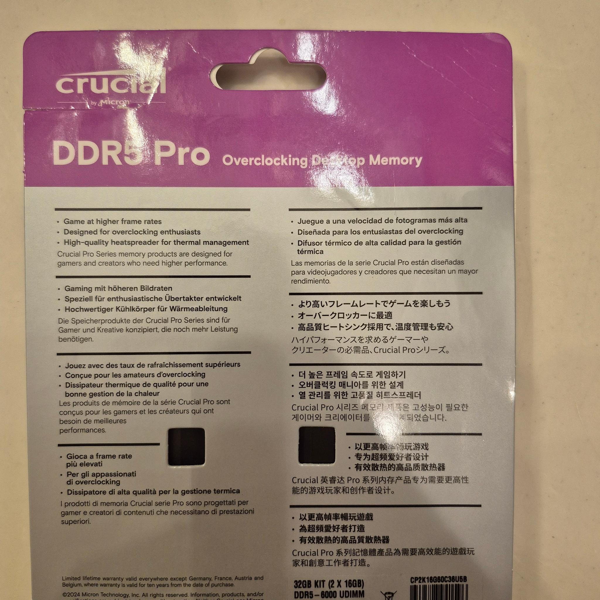 Crucial Pro DDR5 6000 32Gb (2x16Gb) CL36 UDIMM OC