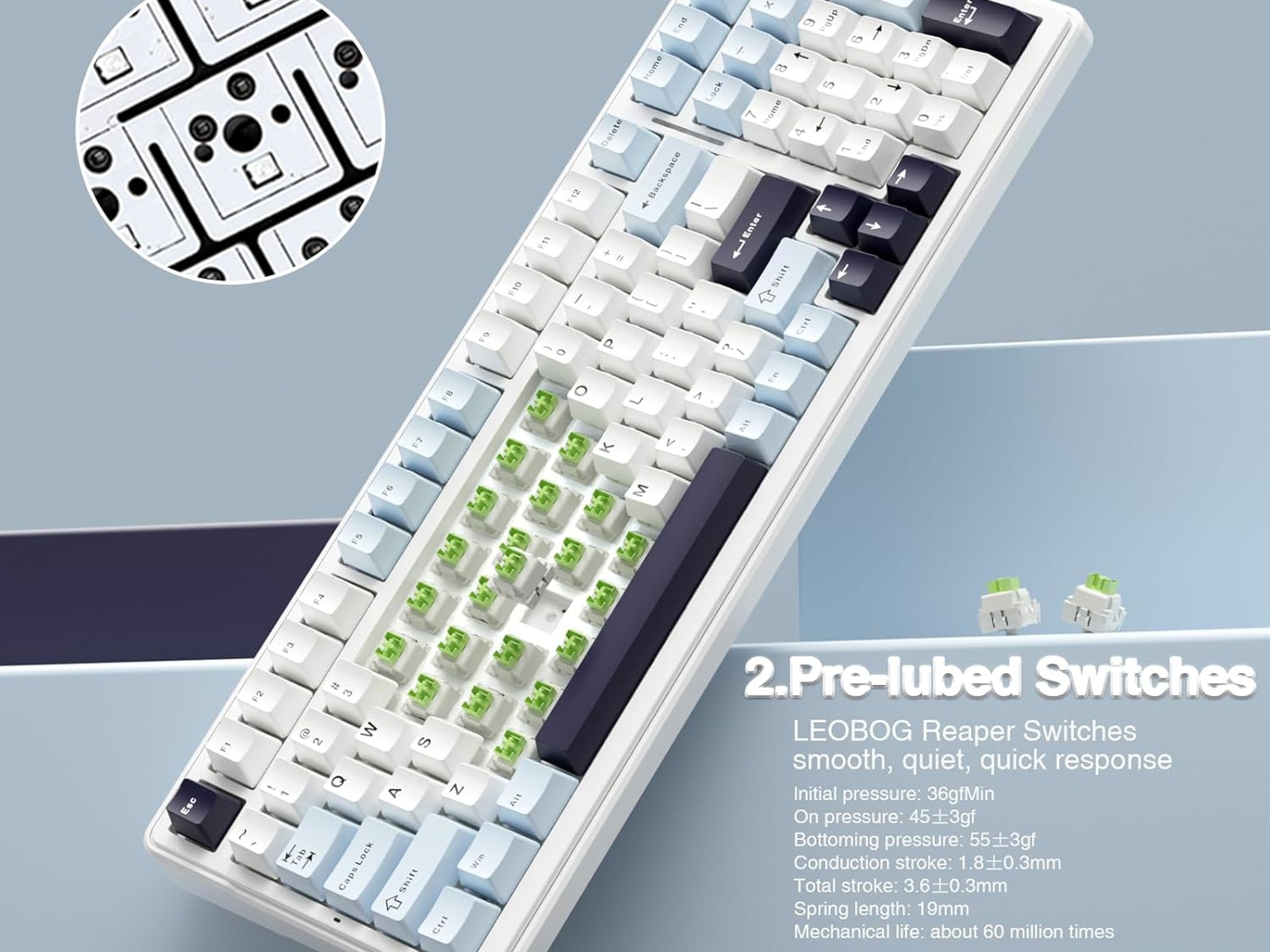 AULA F99 Wireless Mechanical Keyboard - Blue & White, RGB, Hot-Swappable, 99 Keys, Pre-Lubed