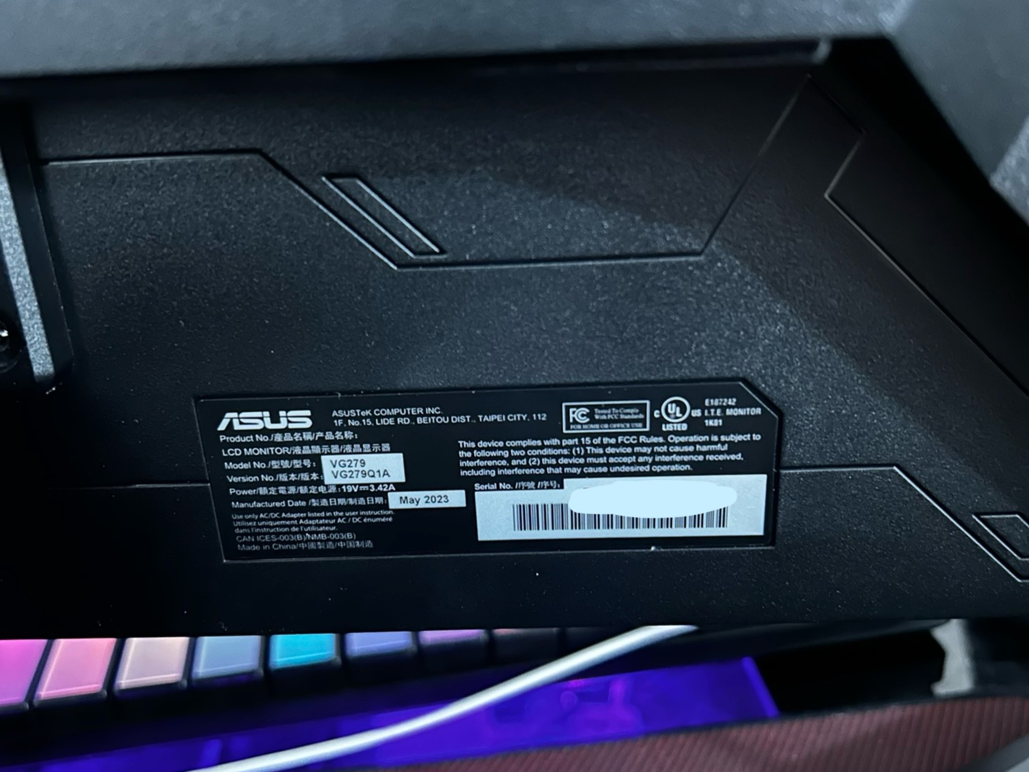 NEW ASUS 27" Full HD (1920 x 1080) 165Hz Gaming Monitor (VG279Q1A) (Screen Protector Film In-Tact)