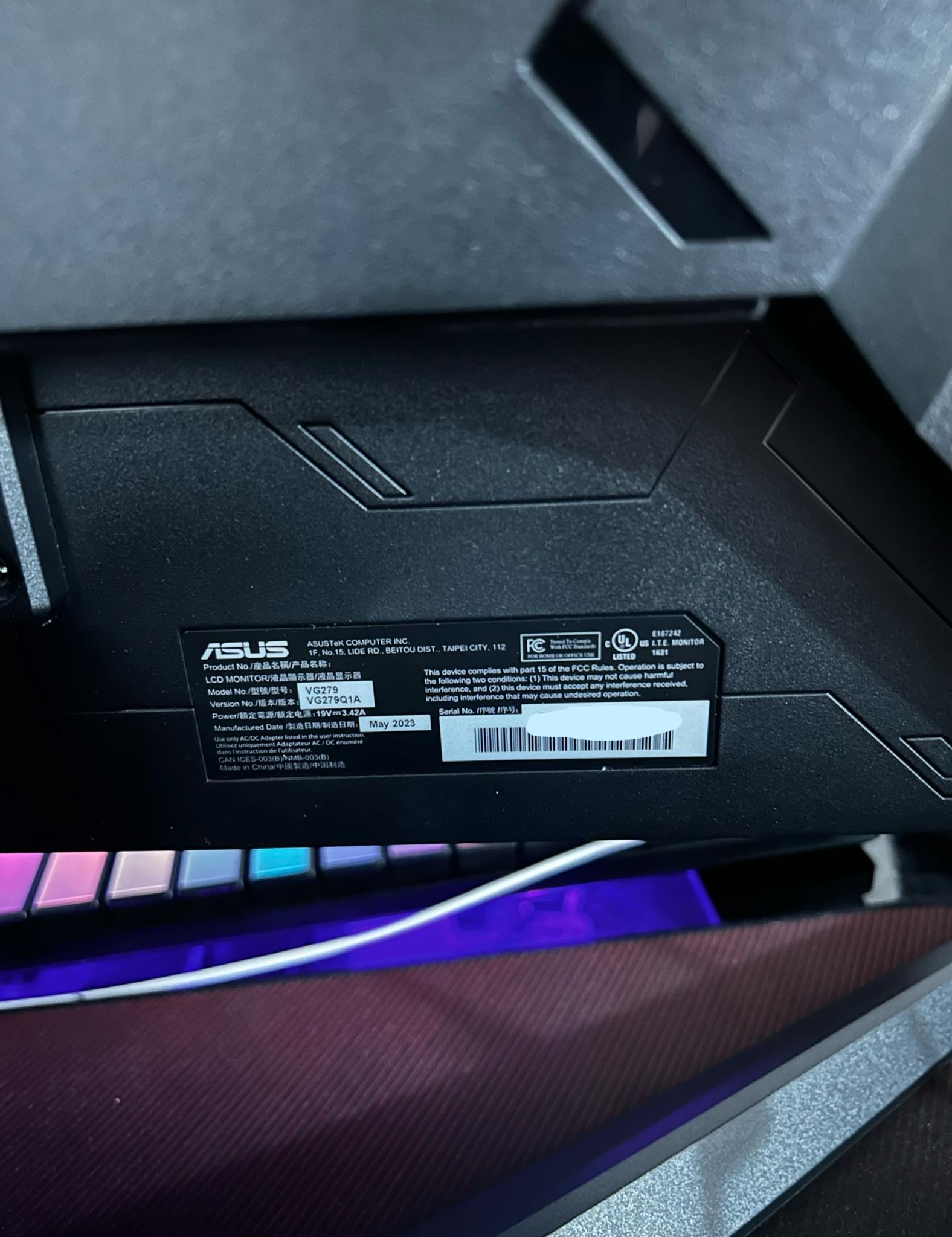 NEW ASUS 27" Full HD (1920 x 1080) 165Hz Gaming Monitor (VG279Q1A) (Screen Protector Film In-Tact)