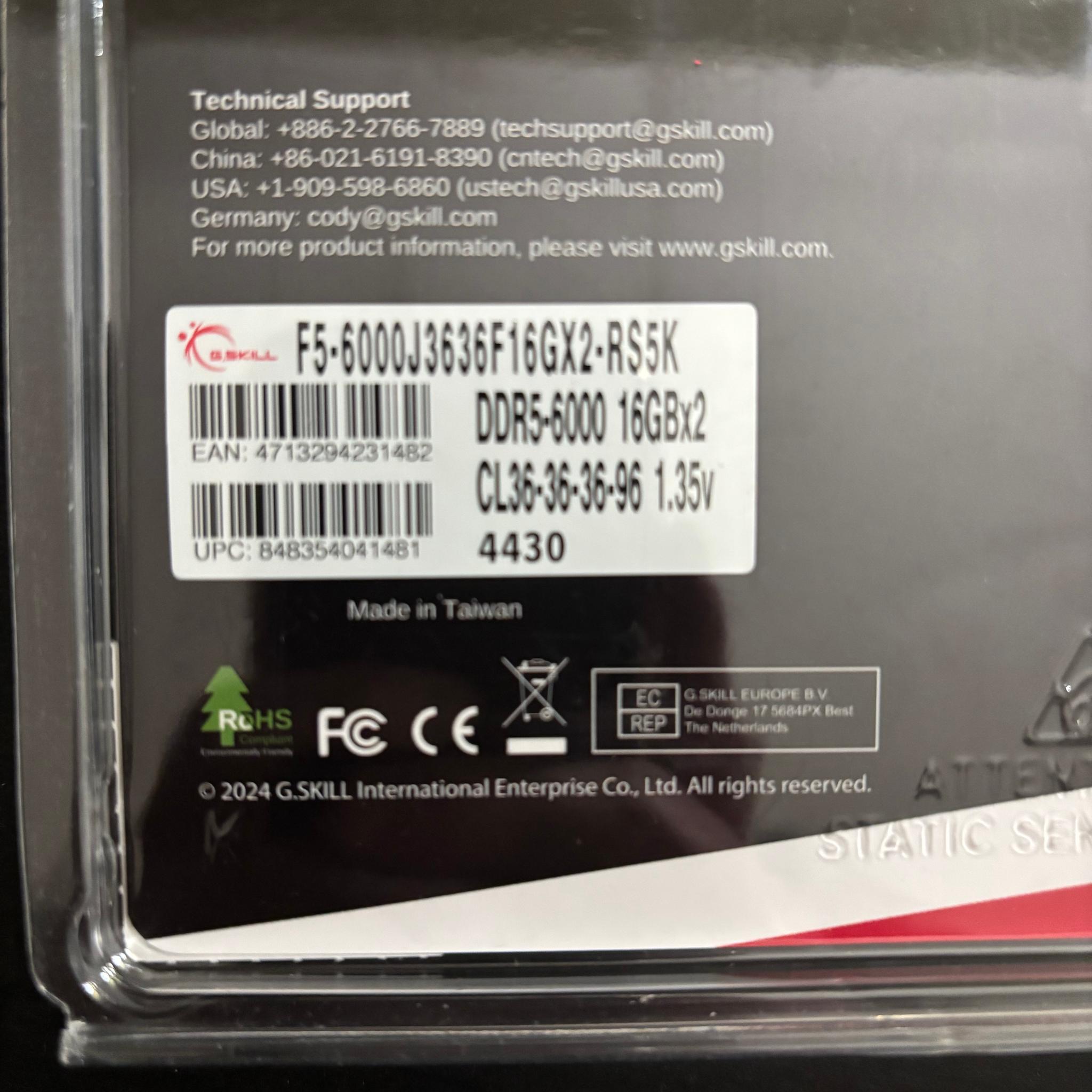 G.Skill Ripjaws 32GB (2x16GB) DDR5-6000 CL36