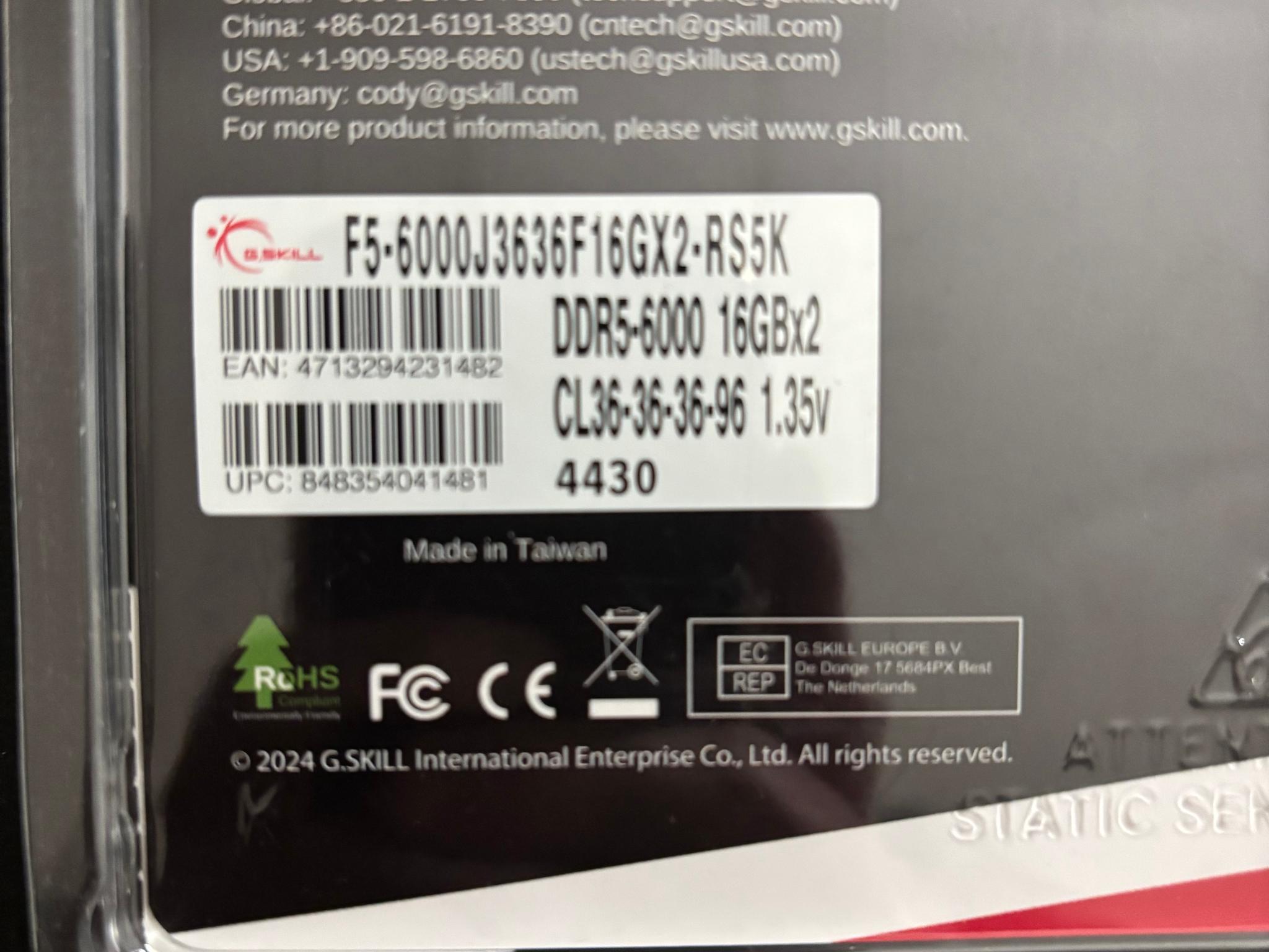 G.Skill Ripjaws 32GB (2x16GB) DDR5-6000 CL36