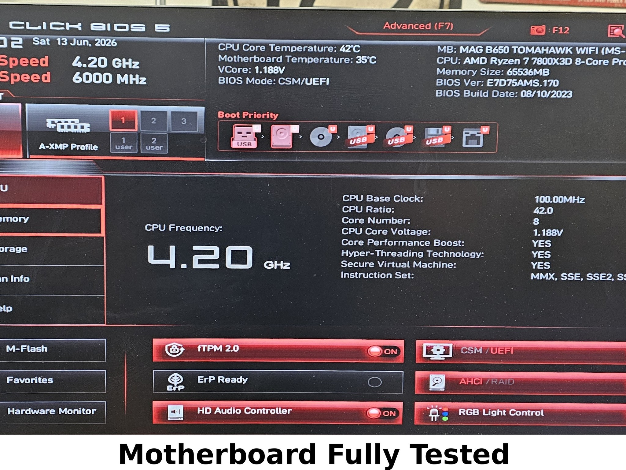 MSI MAG B650 Tomahawk WiFi AMD AM5 DDR5 ATX motherboard