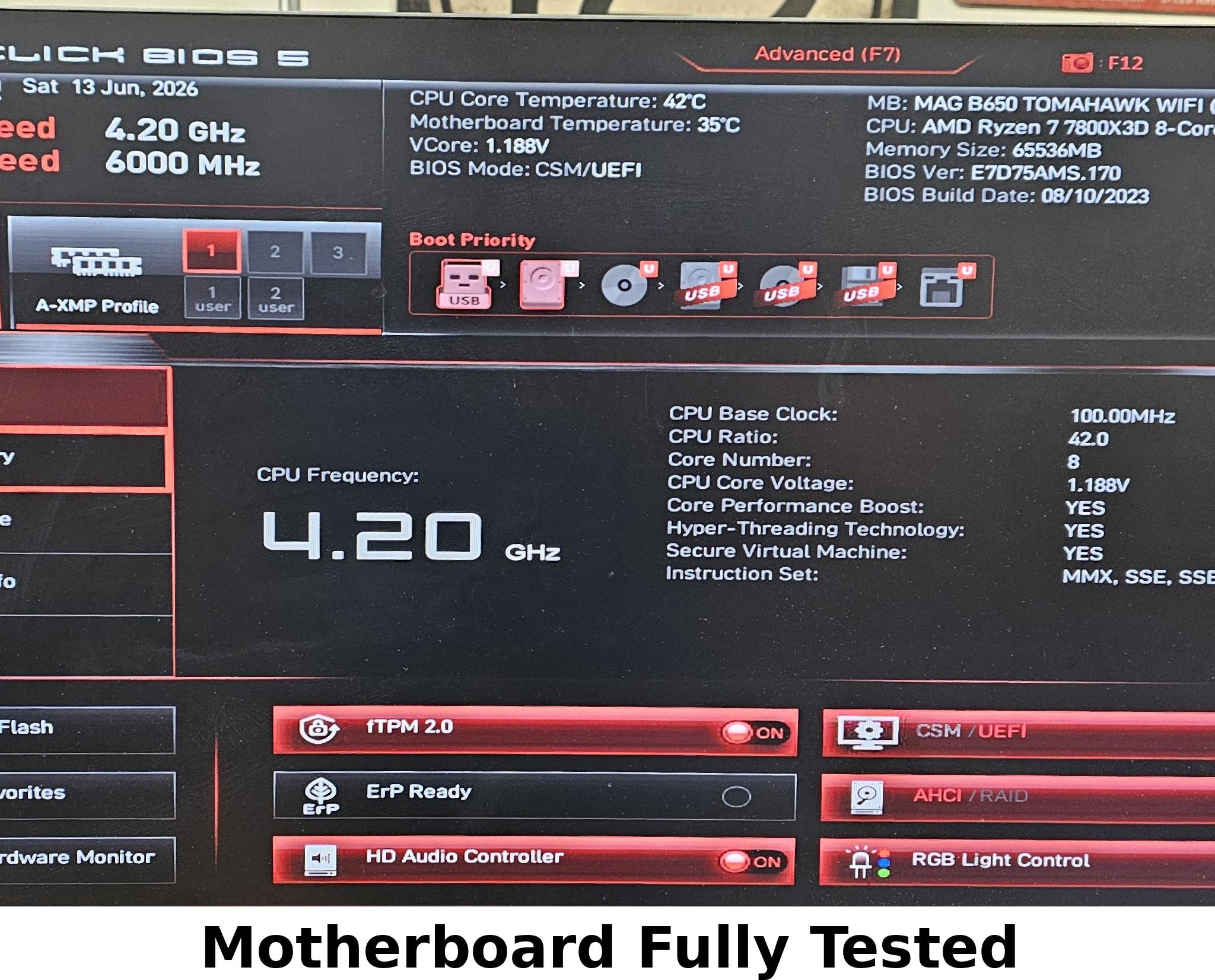 MSI MAG B650 Tomahawk WiFi AMD AM5 DDR5 ATX motherboard