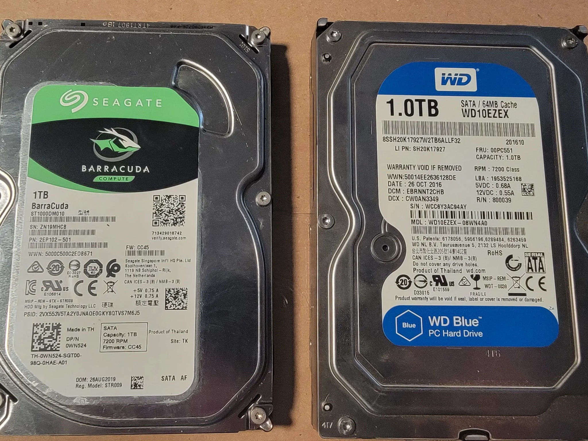 2 1TB Hard Drives! (LOT of 2, 2TBs total)