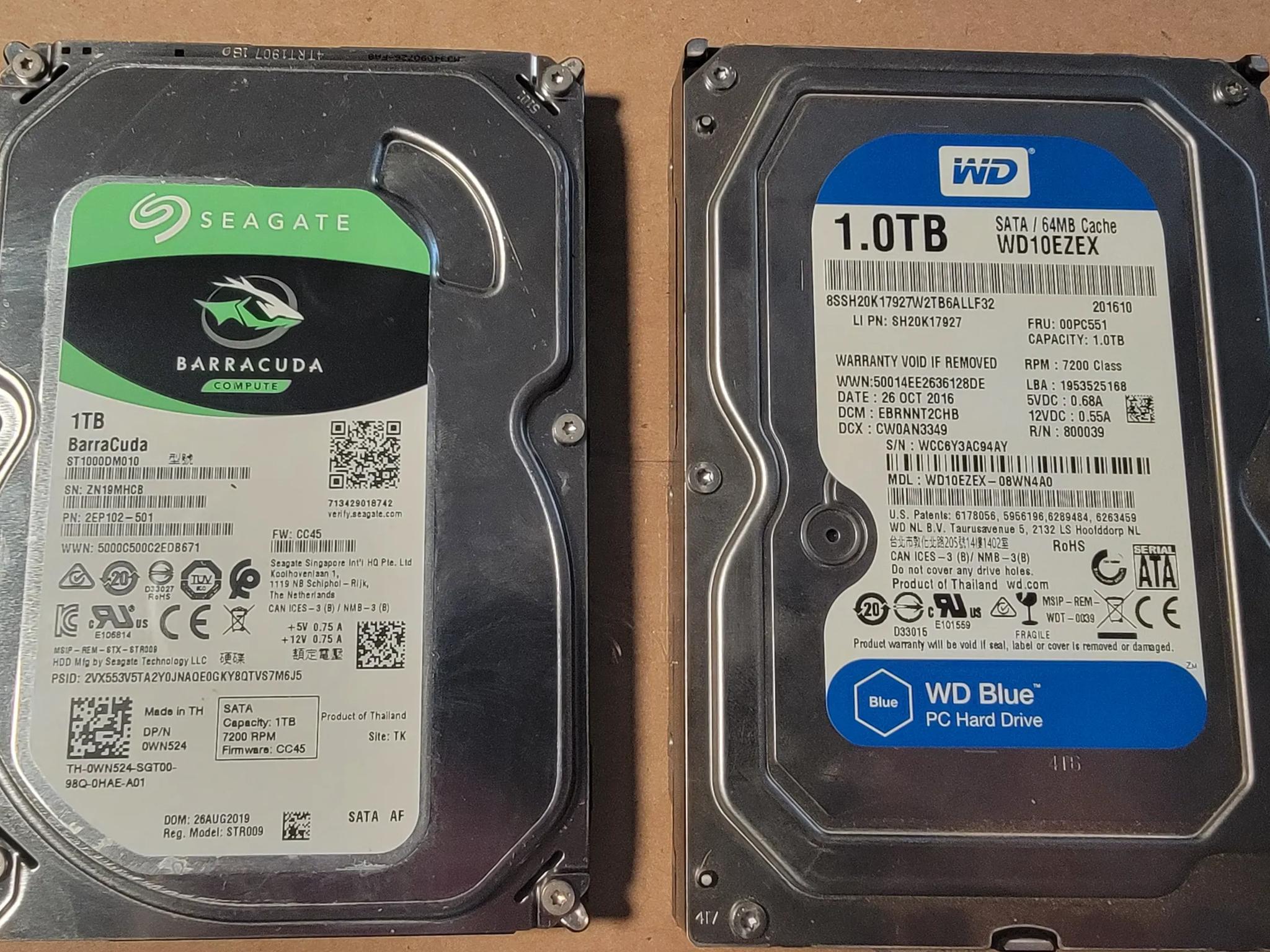 2 1TB Hard Drives! (LOT of 2, 2TBs total)