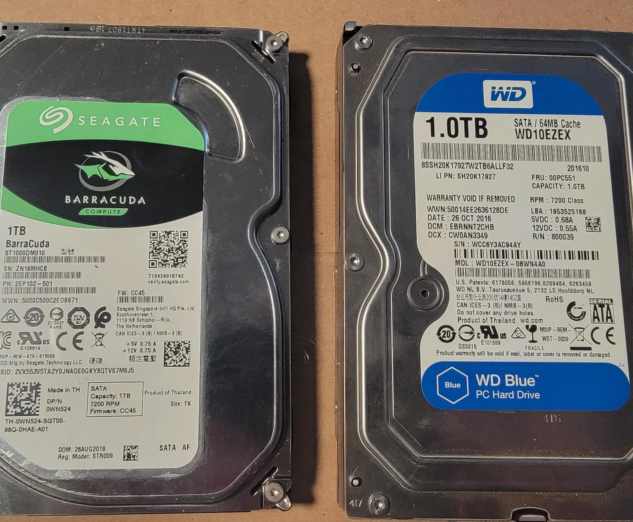 2 1TB Hard Drives! (LOT of 2, 2TBs total)